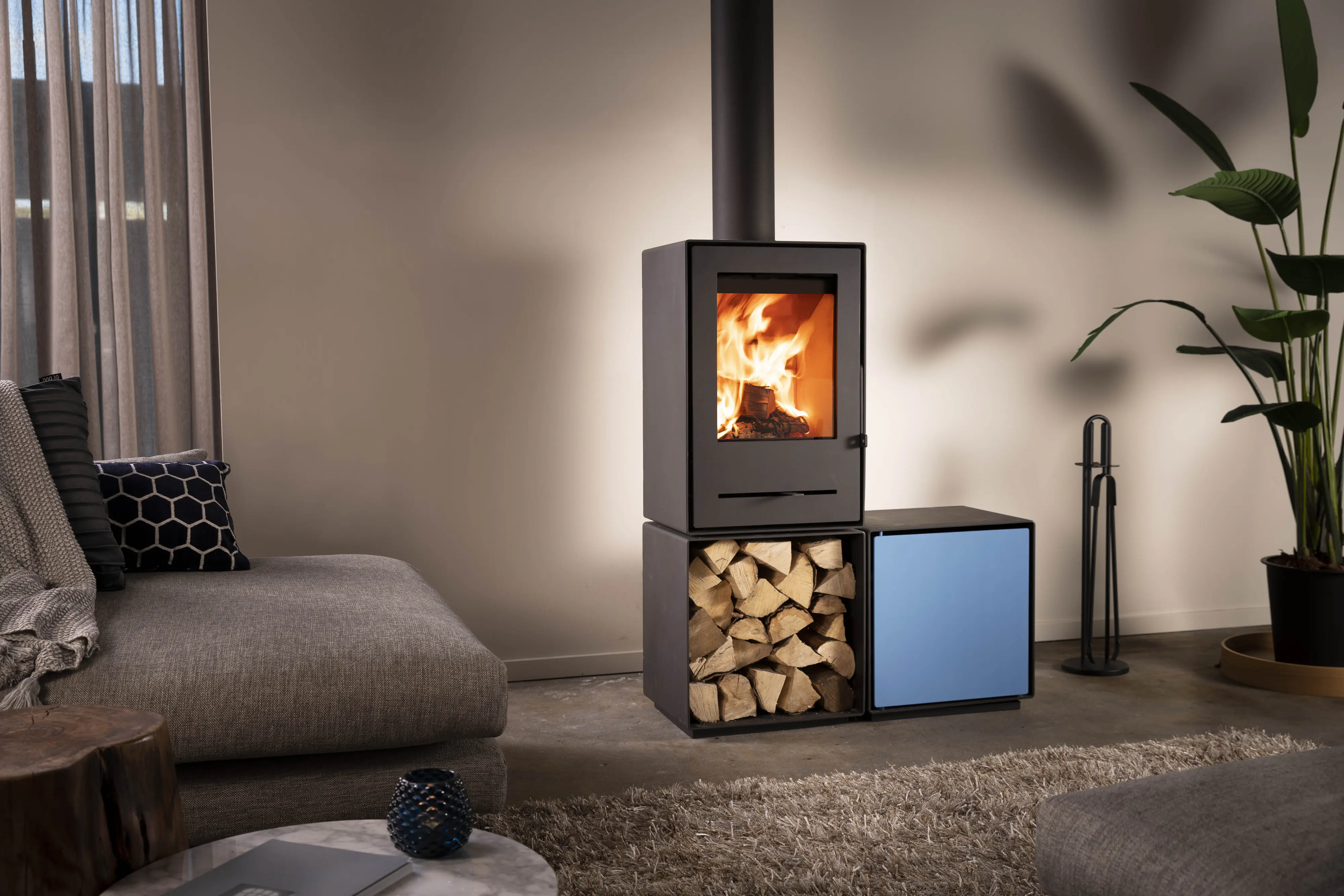 FireFix Tür & Regalböden für quadratische Box zu Kaminofen Nele 44,2 x 35,5 cm blau