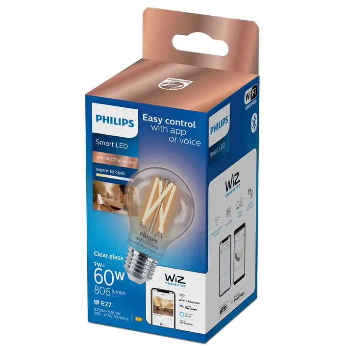 Philips Smart LED Leuchtmittel Tunable White Clear A60 E27 Birnenform 7 W