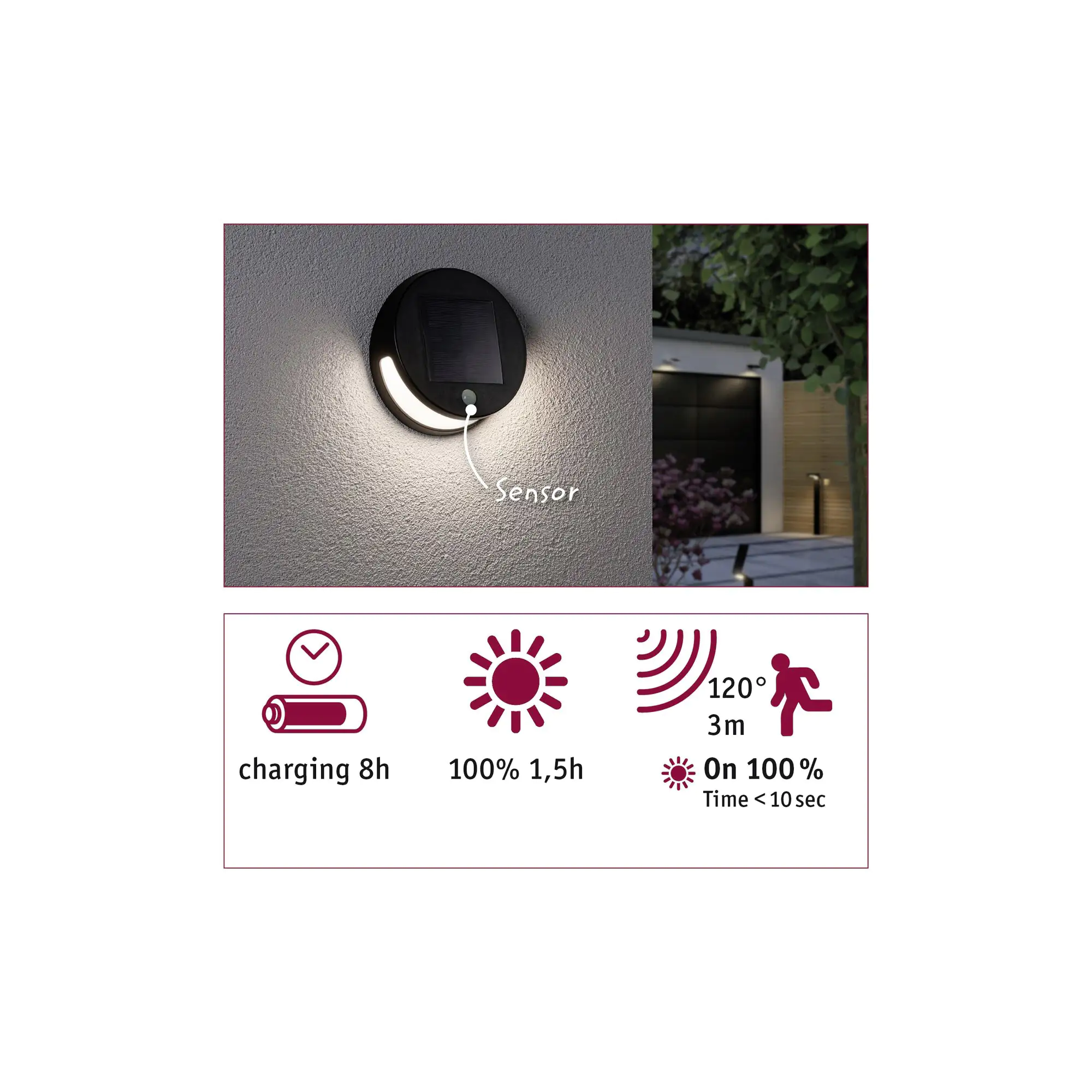 Paulmann LED Solarleuchte Helena anthrazit 17,6 x 6,2cm mit Bewegungsmelder