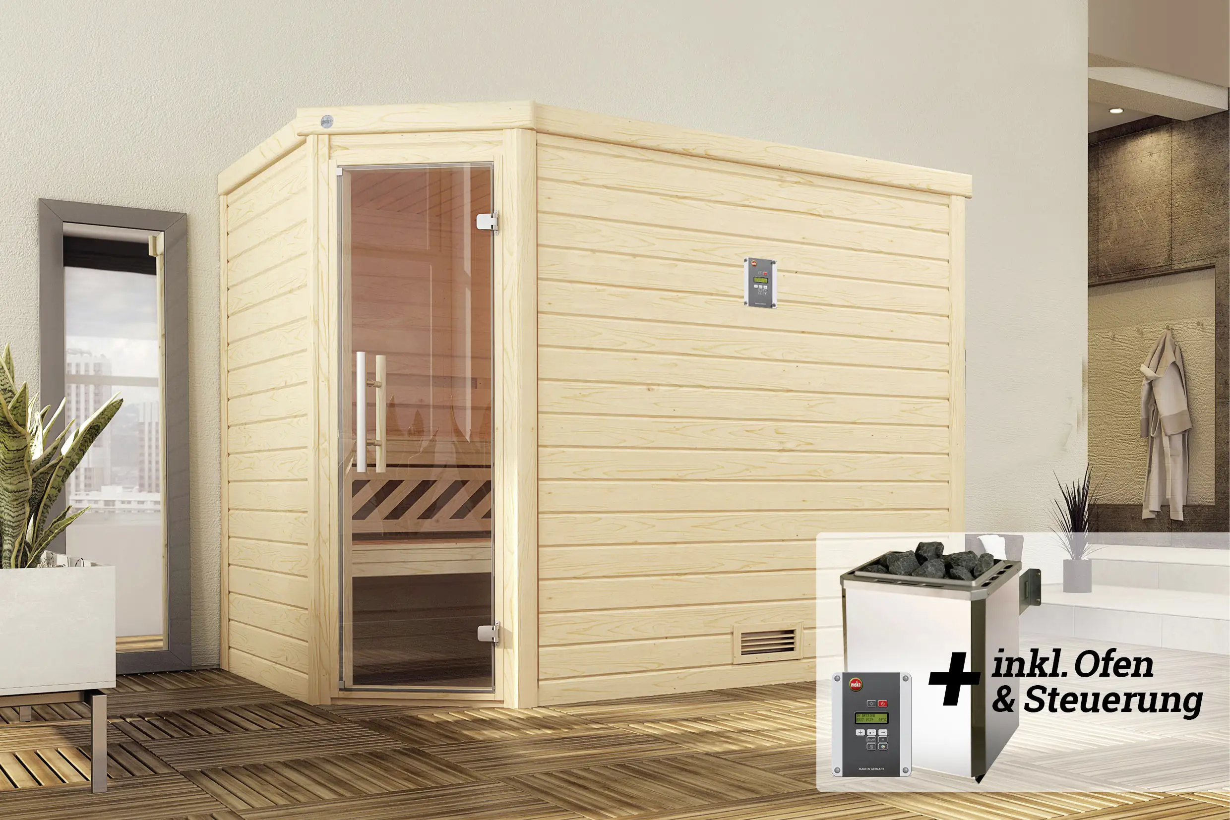 Weka Premium Massivholz-Sauna Turku Gr. 3 Sparset 7,5 kw OS