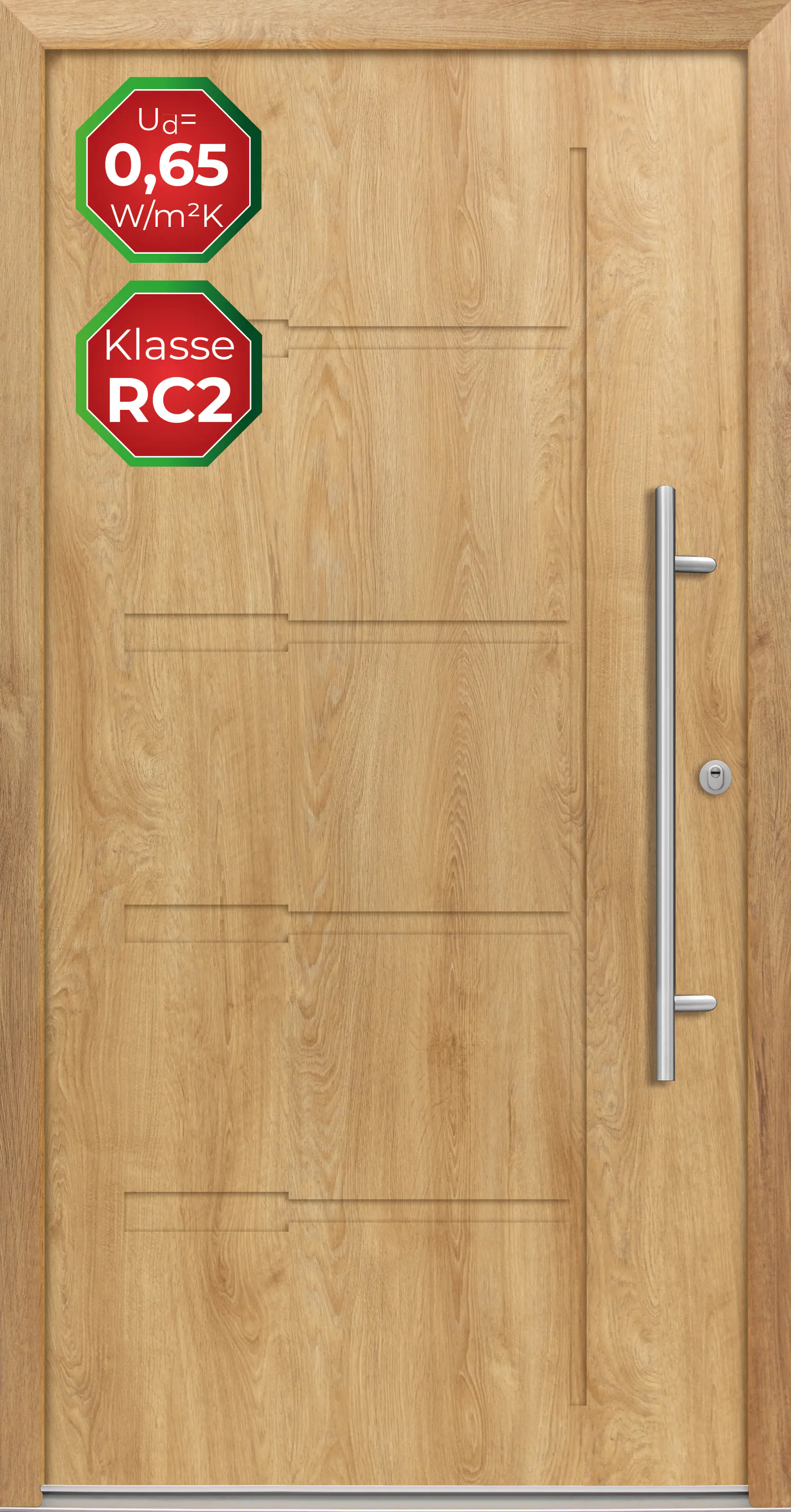 Splendoor Haustür Passivedoor Premium H1 RC2 Eiche Natur DIN Rechts 100 x 210 cm