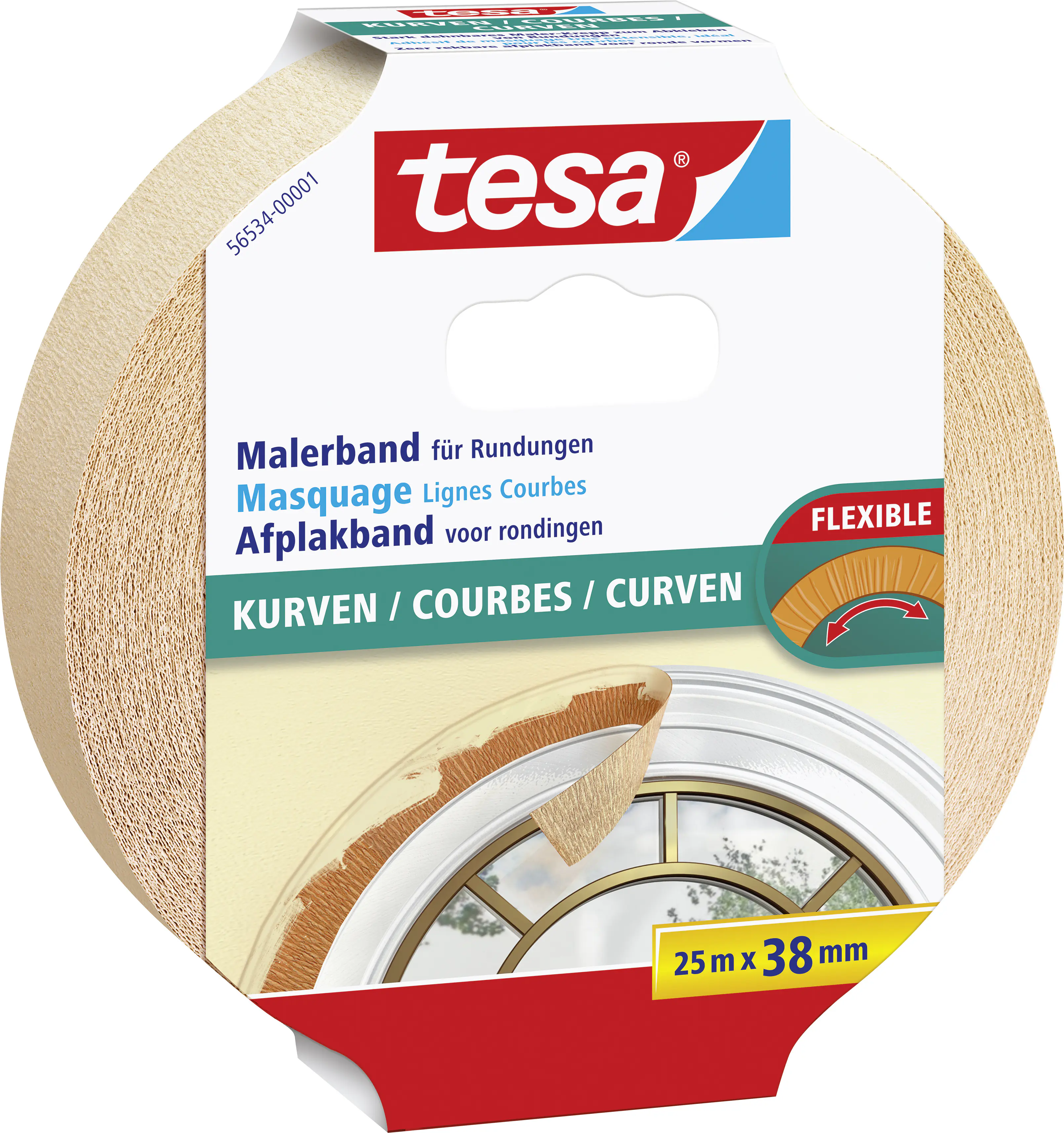 tesa Malerband für Kurven 25 m x 38 mm, beige