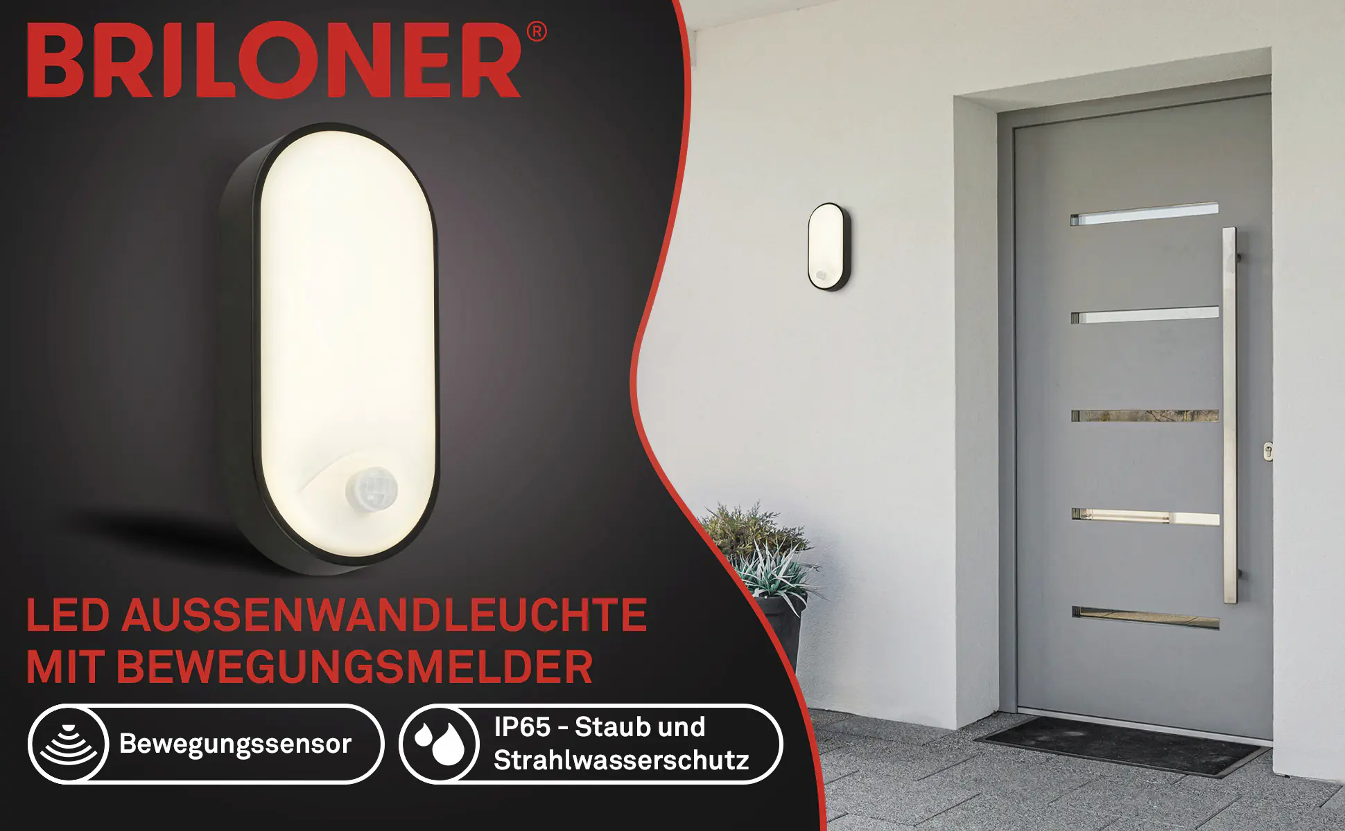 Briloner LED-Wandleuchte Ruch mit Bewegungsmelder 22 x 10,5 cm warmweiß schwarz