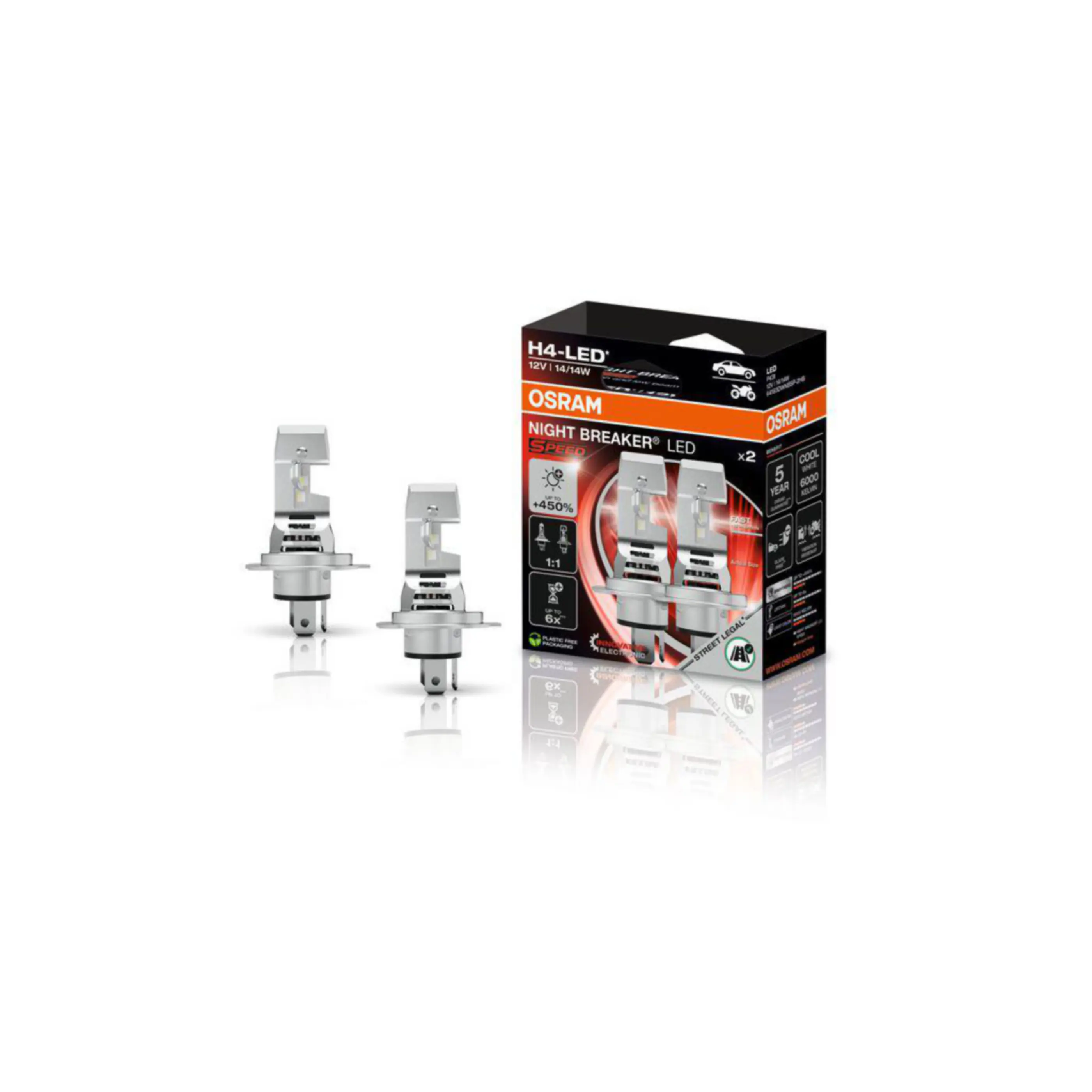 Osram Scheinwerferlampe H4 Night Breaker LED Speed 450 2 Stück