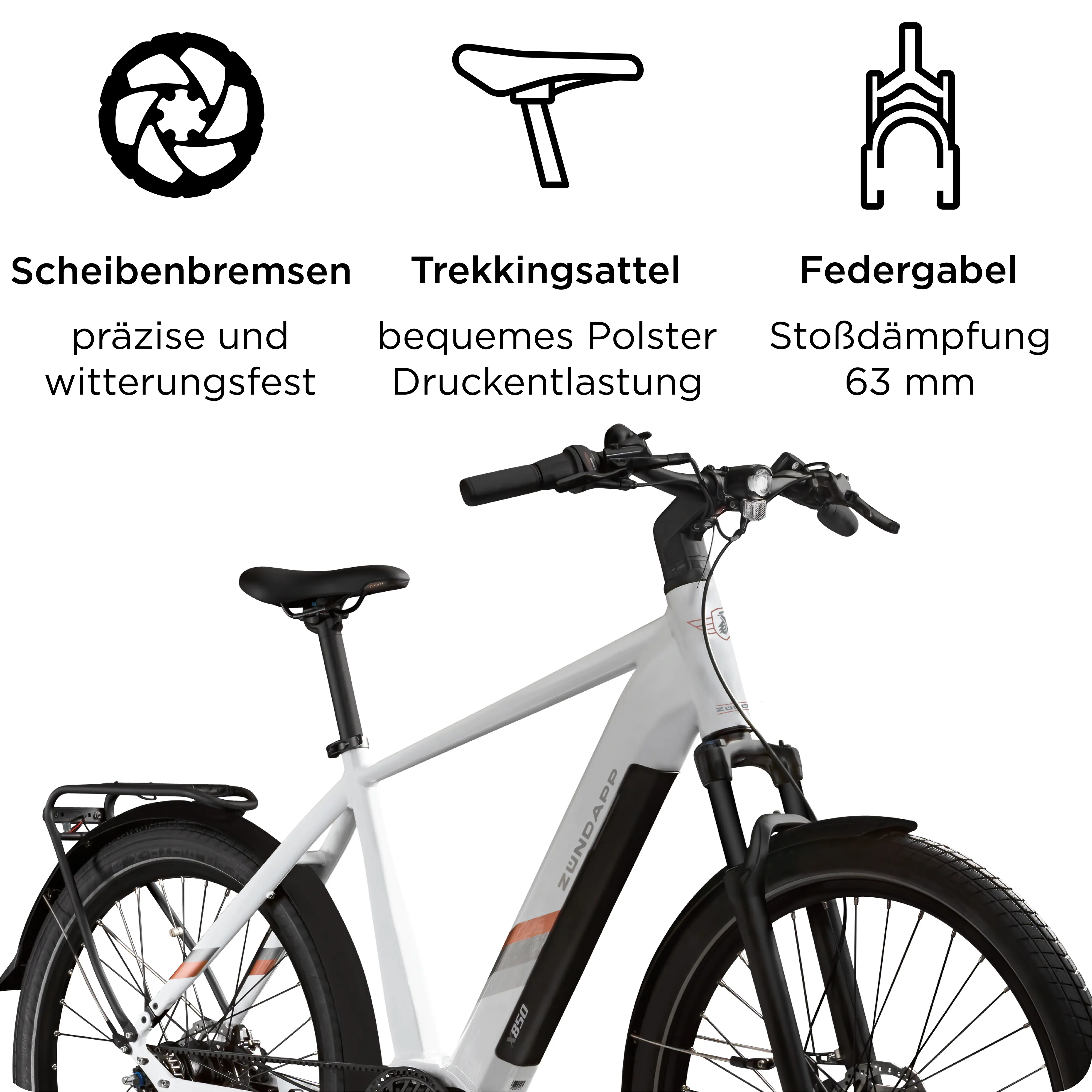 Zündapp E-Bike Trekking X850 Diamantrahmen 27,5 Zoll 7-Gang 550 Wh weiß