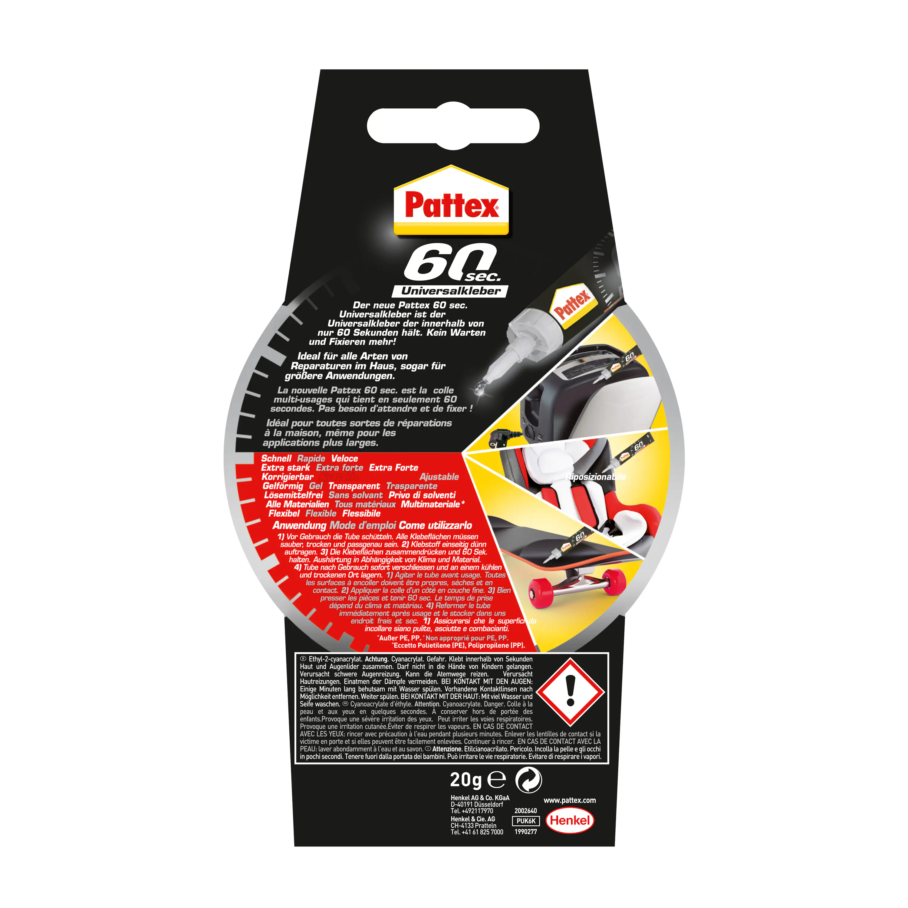 Pattex 60sec. Universalkleber 20 g Tube, klar & farblos