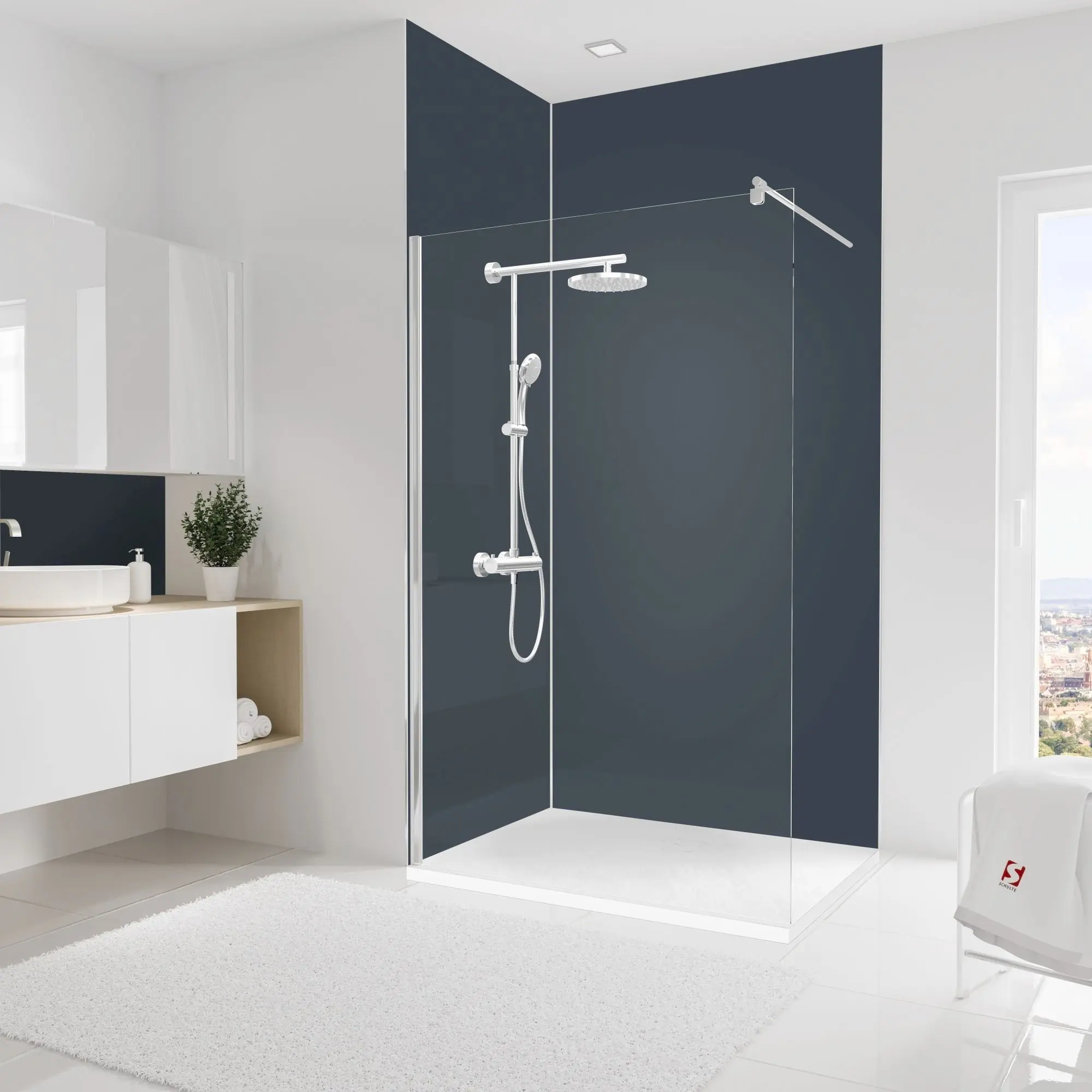 Schulte Duschrückwand Set Eck asymmetrisch DecoDesign 90 x 120 x 255 cm anthrazit