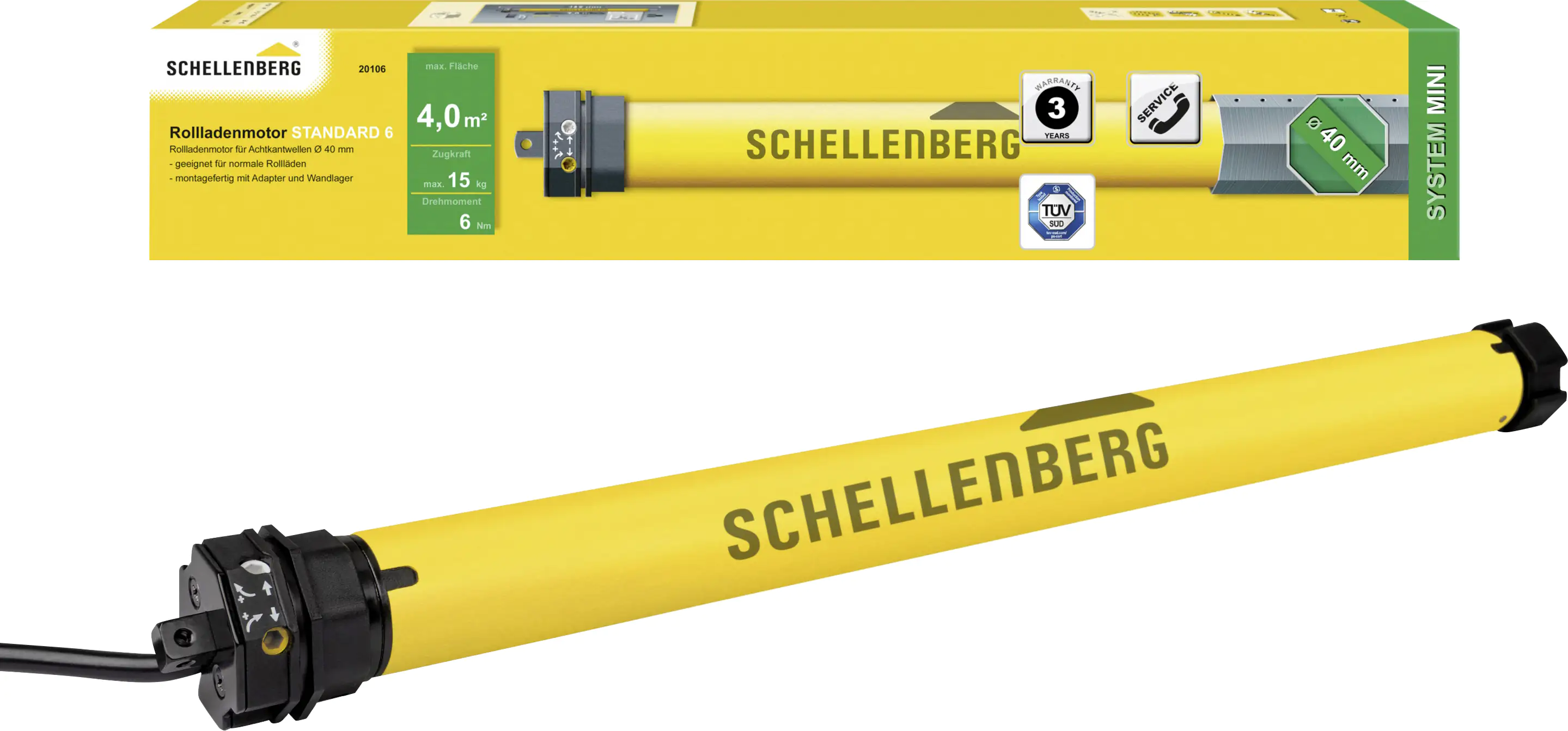 Schellenberg Rohrmotor Mini Standard 6 Nm für 40 mm Achtkantwelle
