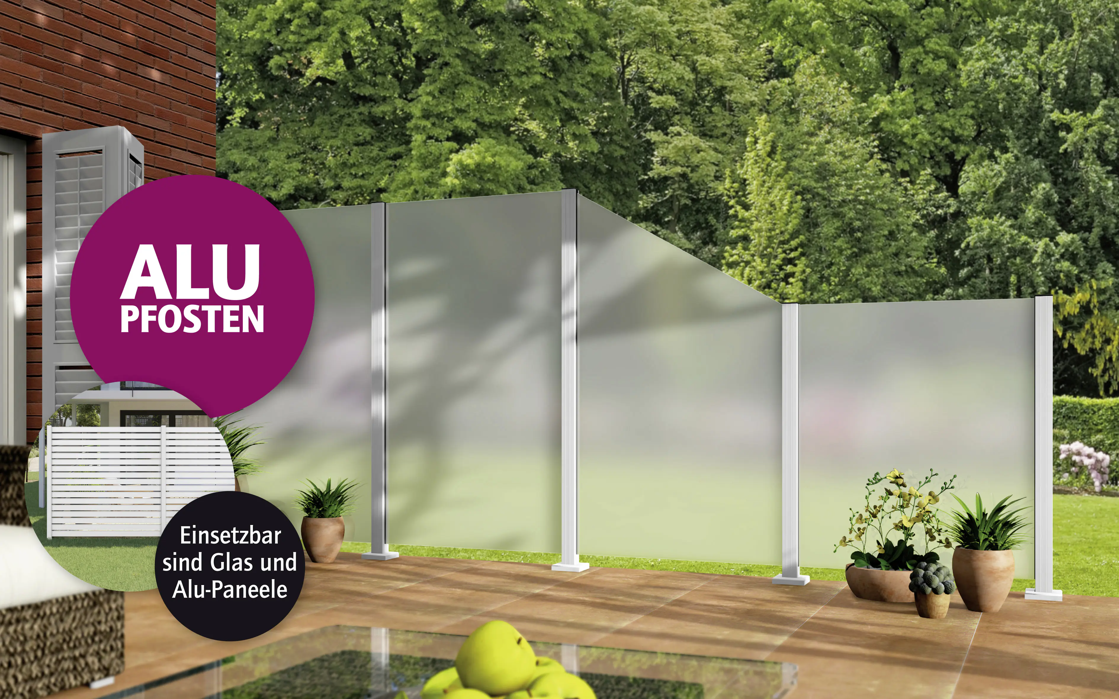 Ambiente Aluminium-Pfosten 127 cm, 68 x 68 mm, Verkehrsweiß Struktur 9016