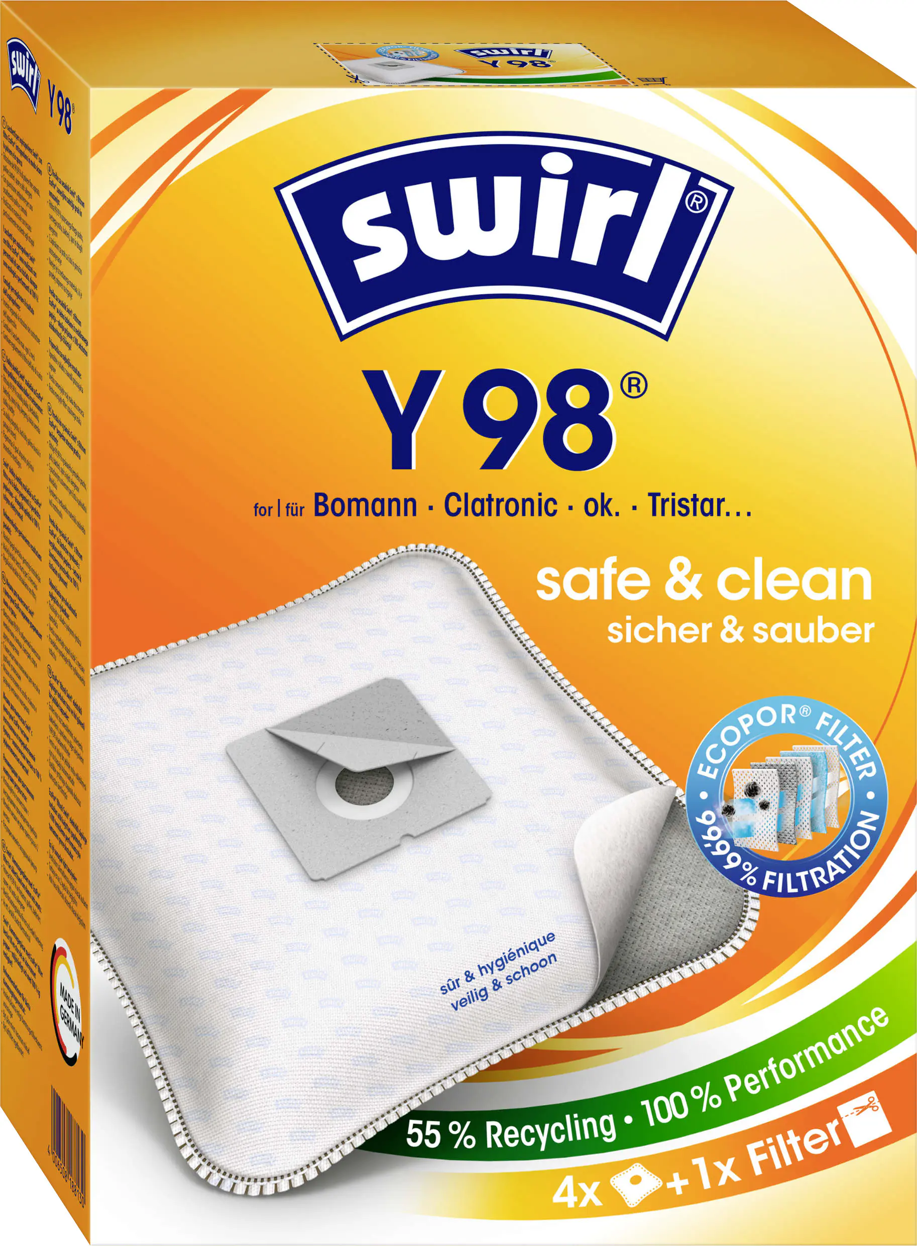 Swirl Y 98 EcoPor Staubsaugerbeutel 4 Staubbeutel + 1 Filter