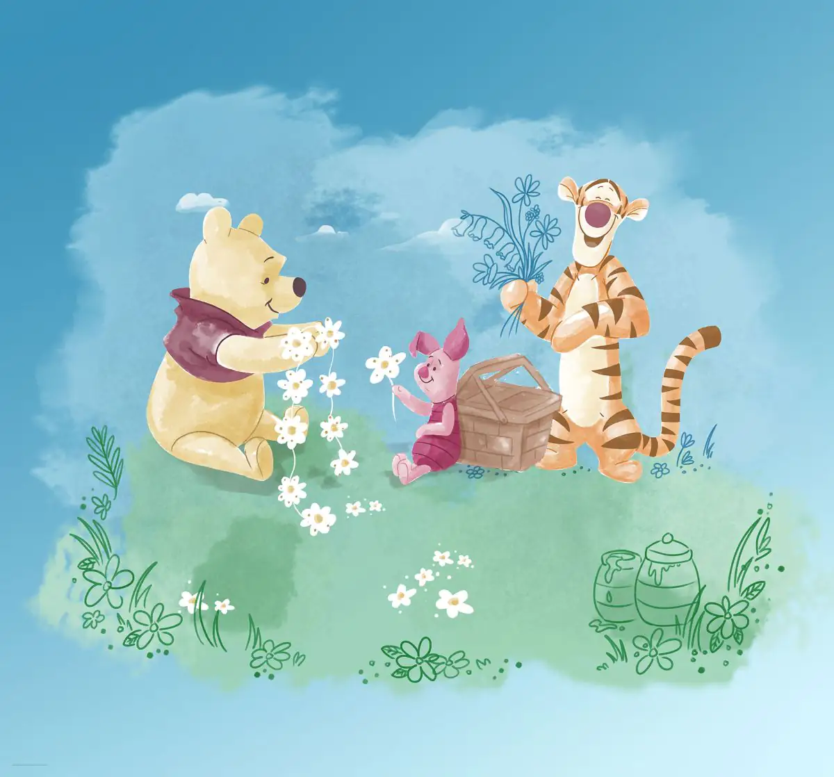 Komar Vlies Fototapete Winnie Pooh Picnic 300 x 280 cm 