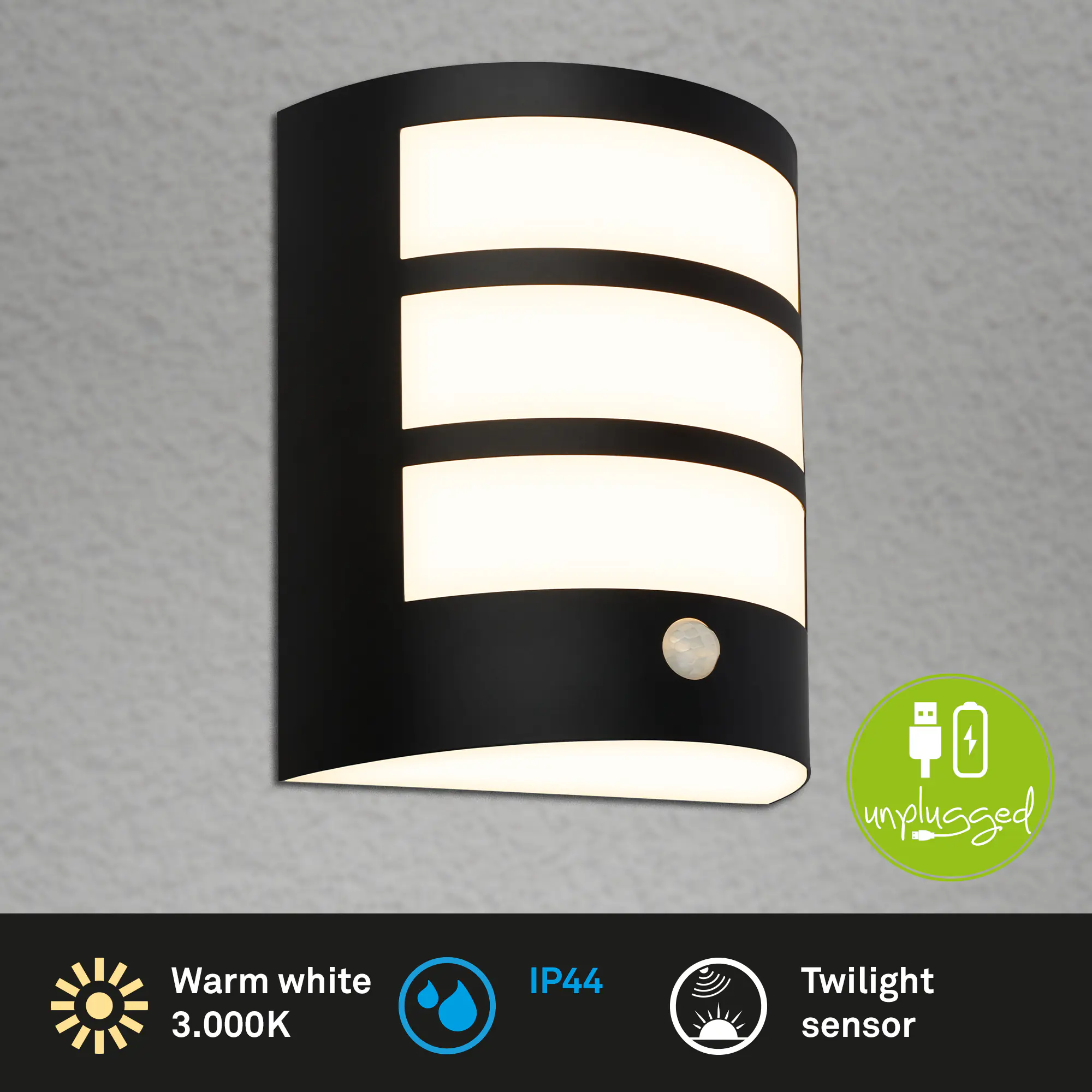 Briloner LED Akku-Außenwandleuchte 5,8W schwarz Bewegungssensor warmweiß