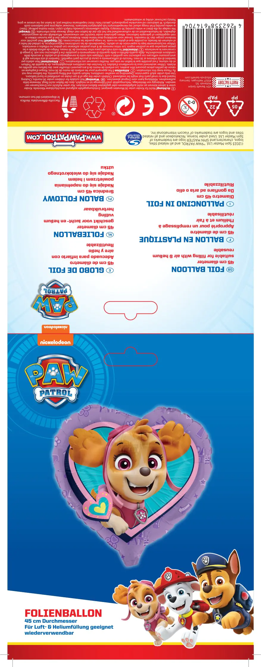 Folienballon Paw Patrol Skye Herz 45 cm
