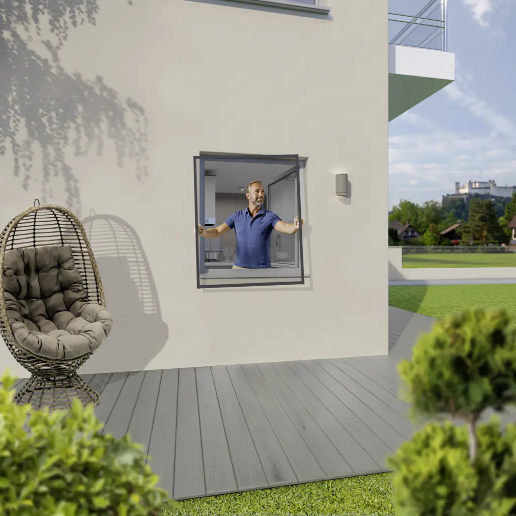TrendLine Fliegenschutz-Fenster 120 x 150 cm schwarz/anthrazit kürzbar