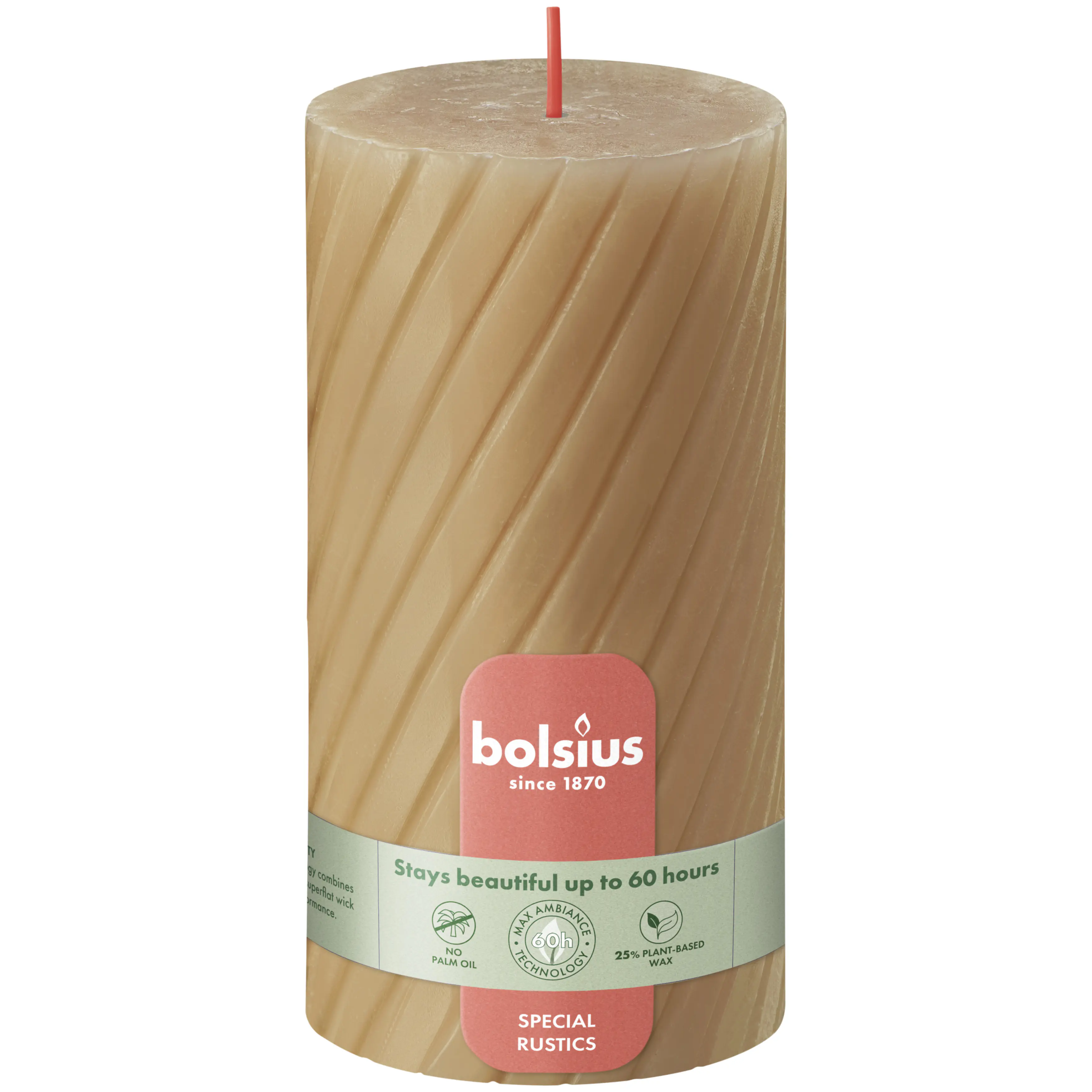 Bolsius Stumpenkerze Rustik geriffelt Ø 6,8 x 13 cm haferbeige