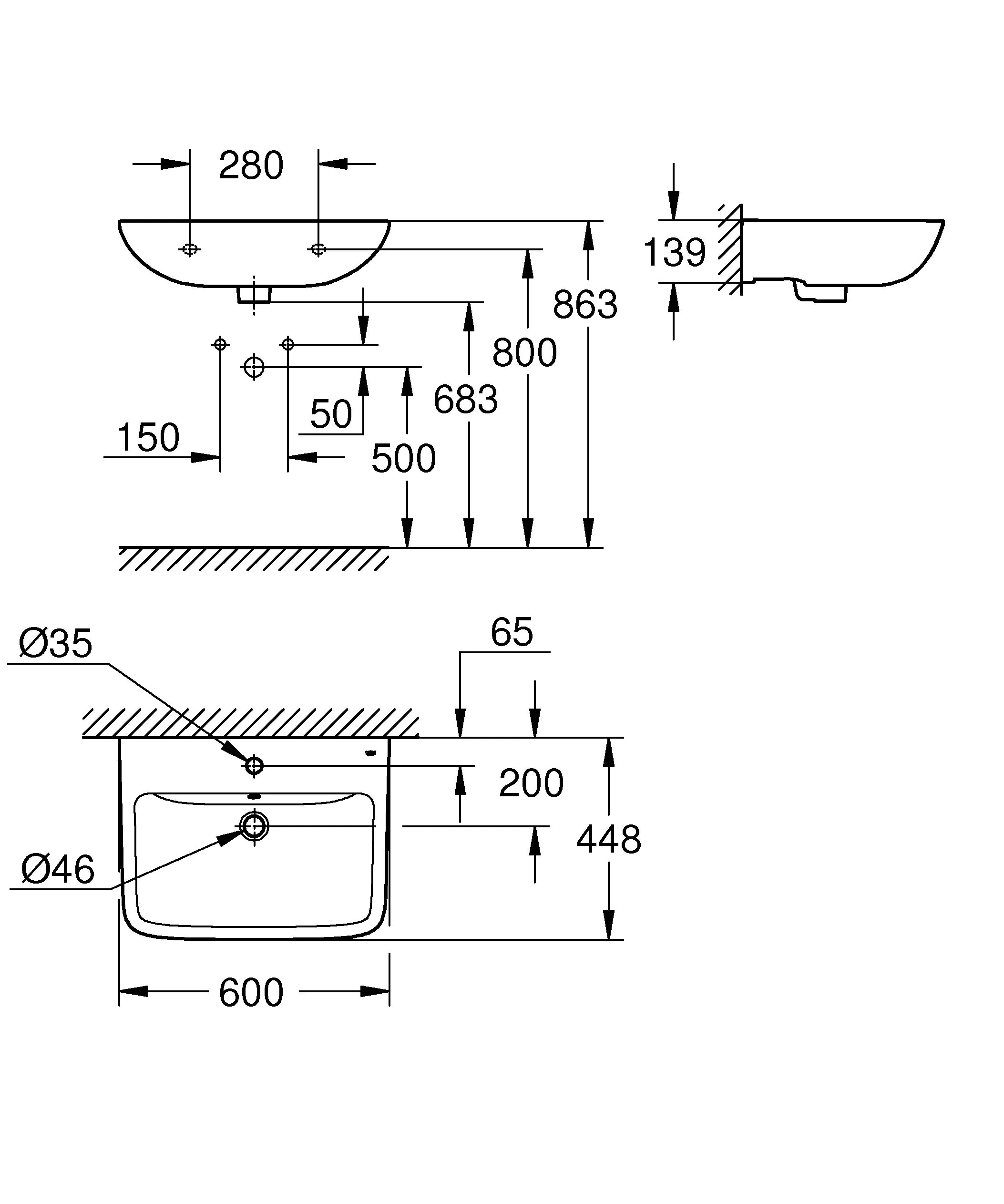 Grohe Keramik Waschtisch 60 cm Edge weiß