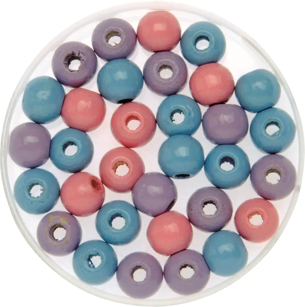 Glorex Holzperle rosa flieder blau 12 mm - 28 Stück