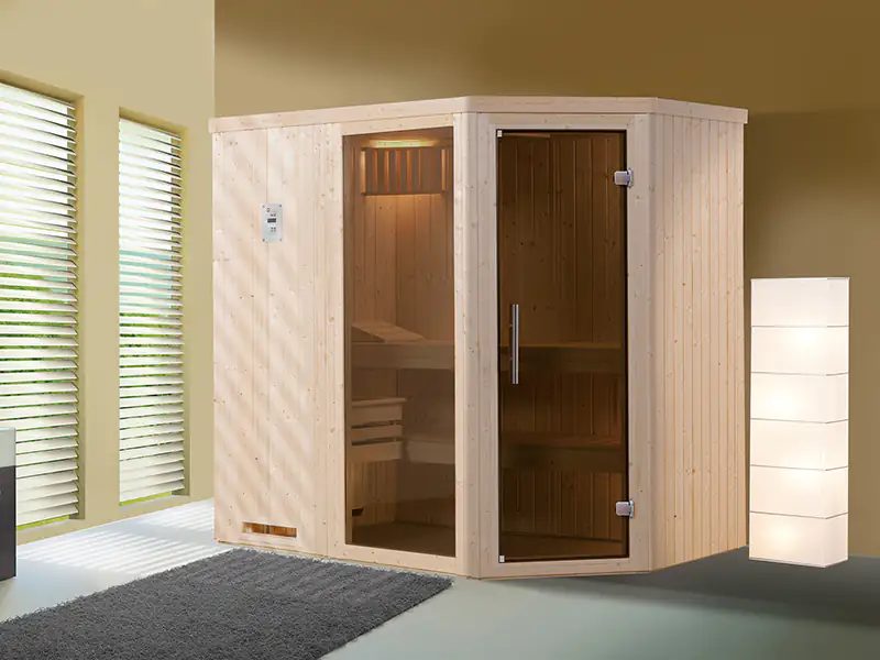 Weka Element-Ecksauna Varberg 1 mit Glastür & Fenster