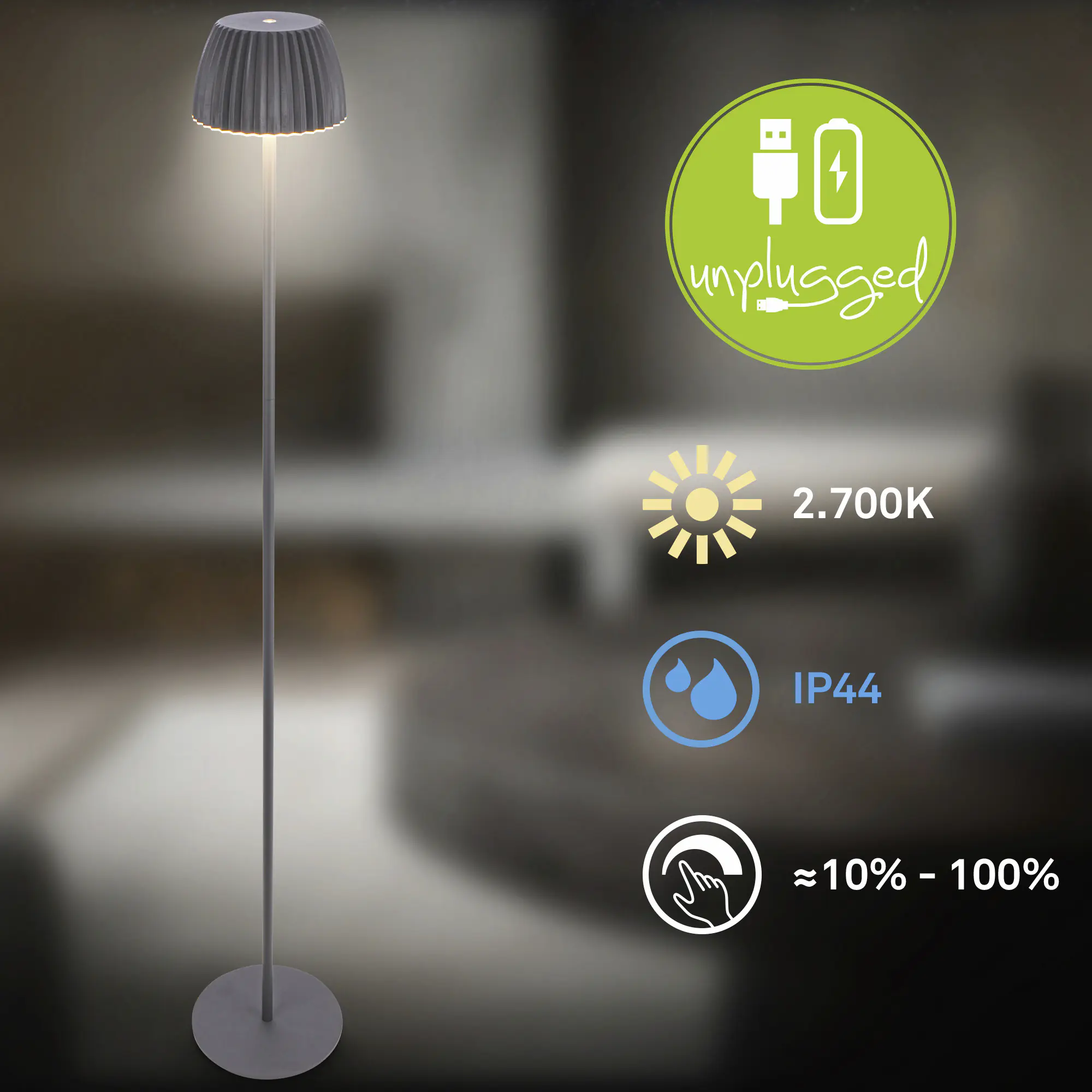 Briloner LED-Stehleuchte Riffle mit Akku anthrazit dimmbar