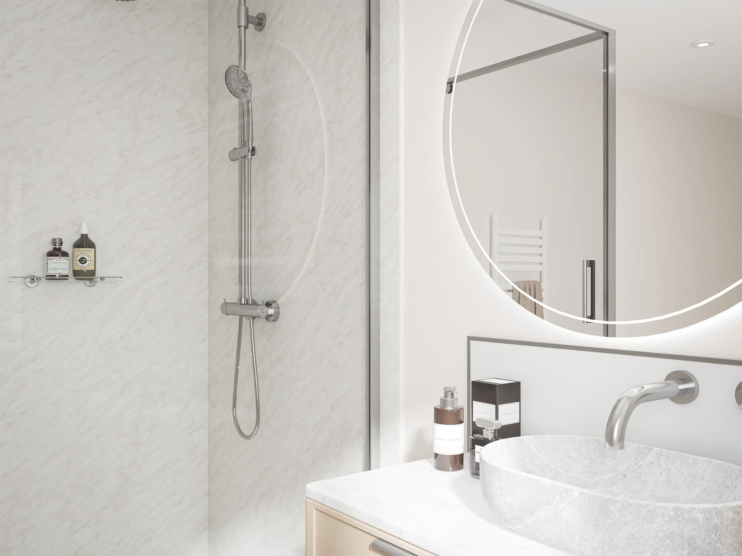 Wetwall Elite Wandpaneel  Carrara Marble 120 x 242 cm mit abgerundeter Abschlusskante
