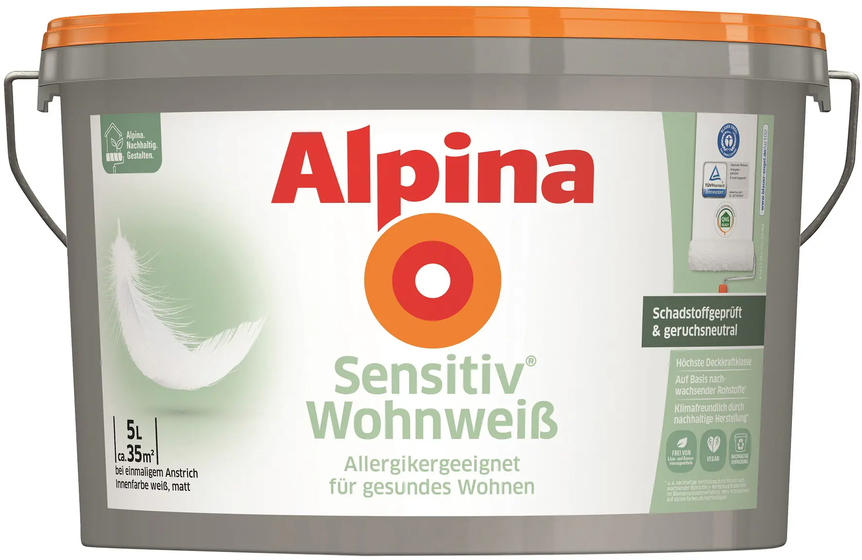 Alpina Sensitiv Wohnweiß Wandfarbe 5 L 