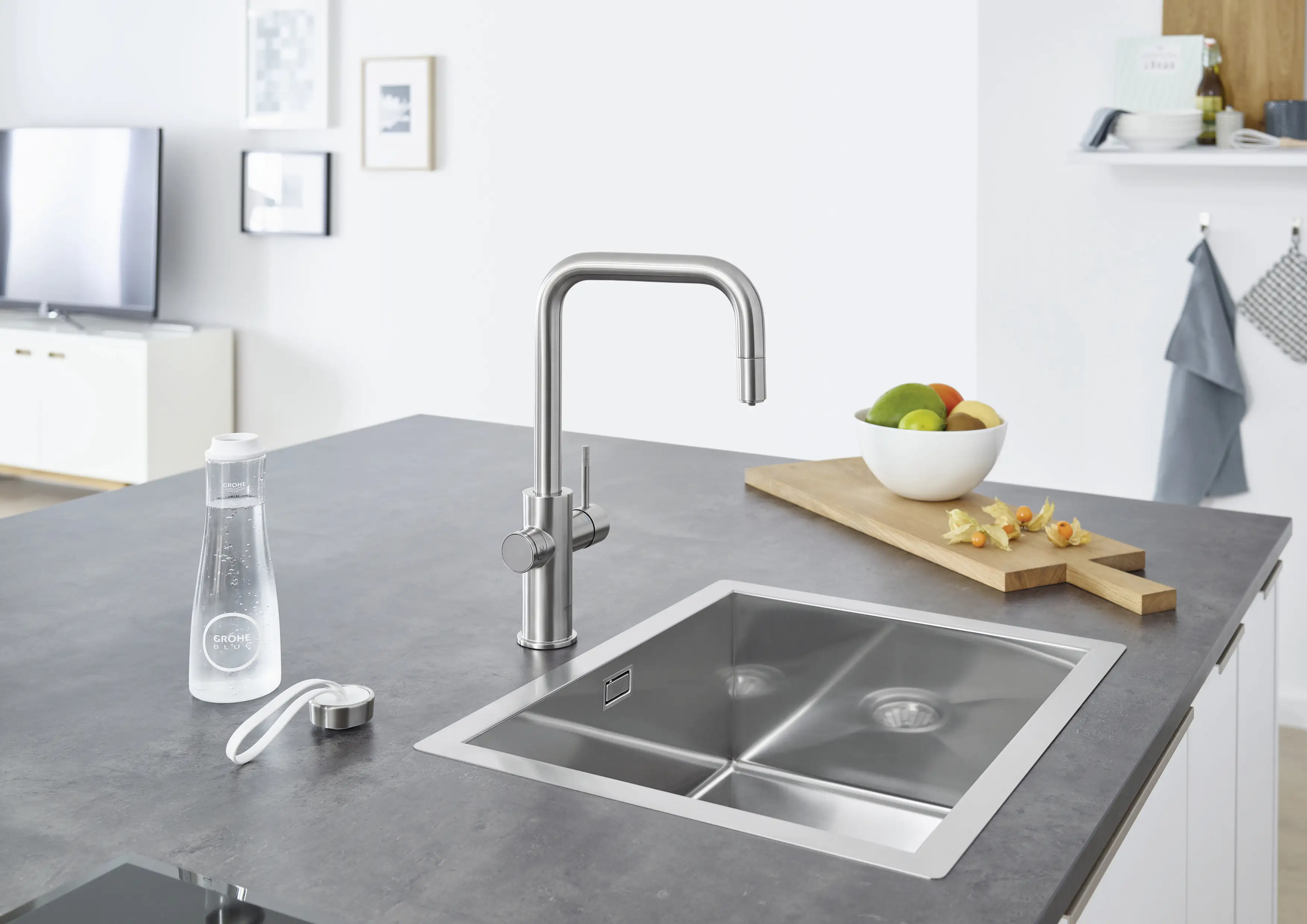 Grohe Blue Home U-Auslauf Starter Kit mit herausziehbarem Mousseurauslauf supersteel