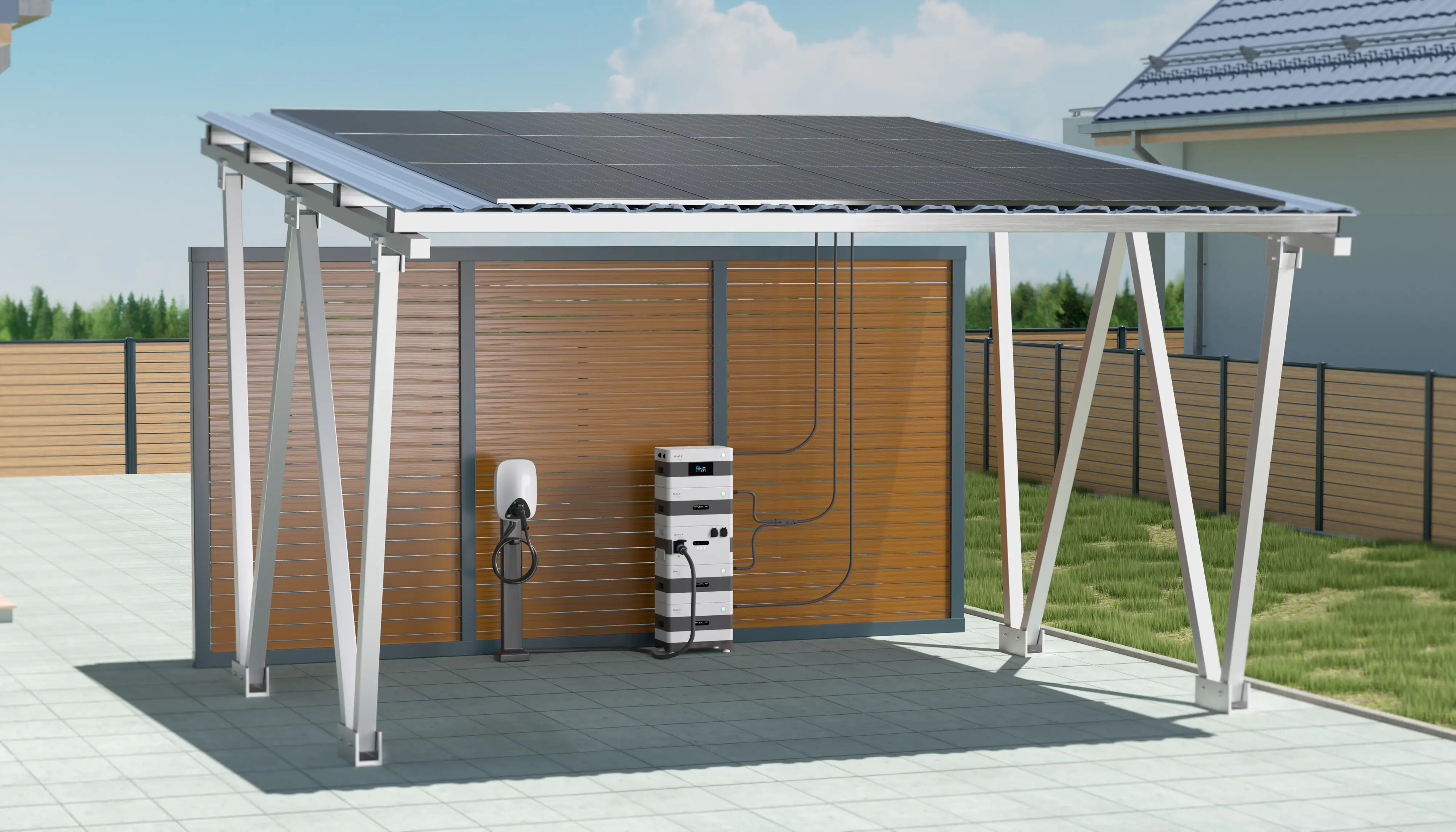 SunEnergyXT Twin Solar Carport 12 Solarmodule, 8,6 kWh Speicher, Wallbox