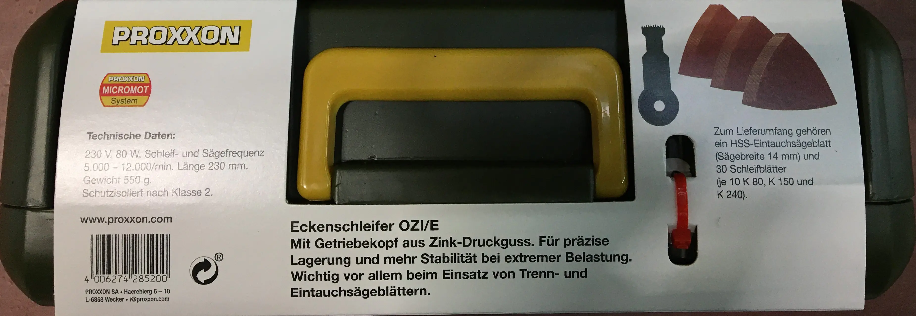Proxxon Eckenschleifer OZI/E 100 W inkl. 4 Schleifblättern