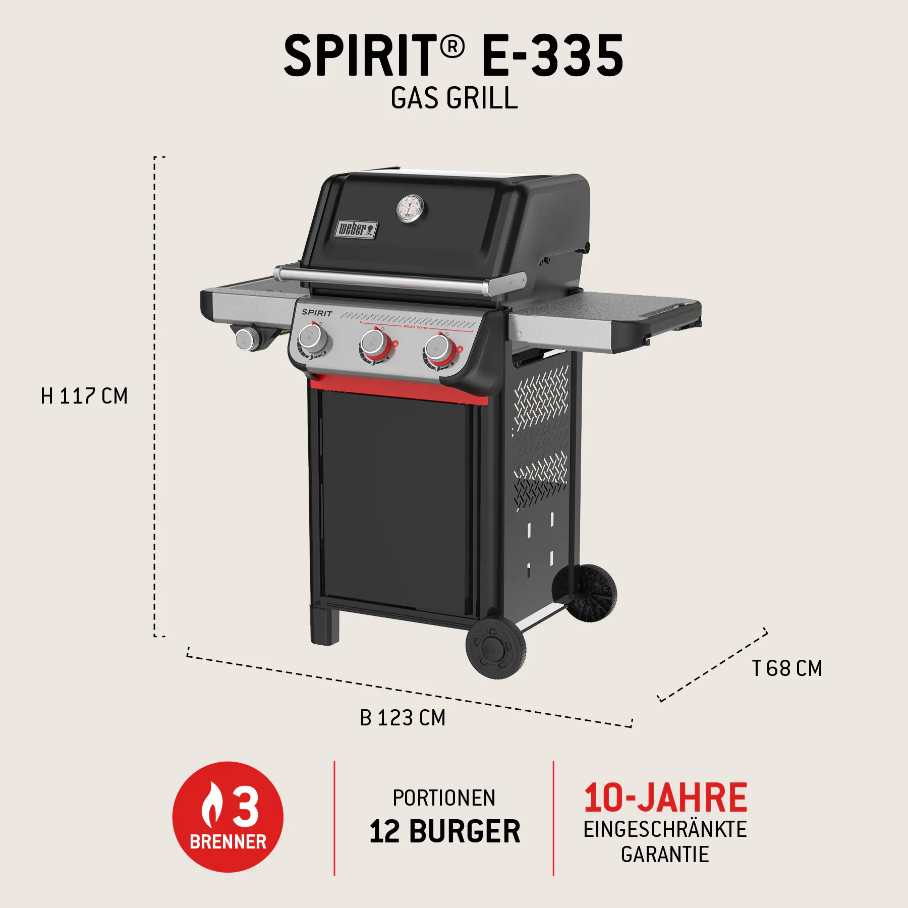 Weber Gasgrill Spirit E-335, Grillfläche: 52 x 44 cm