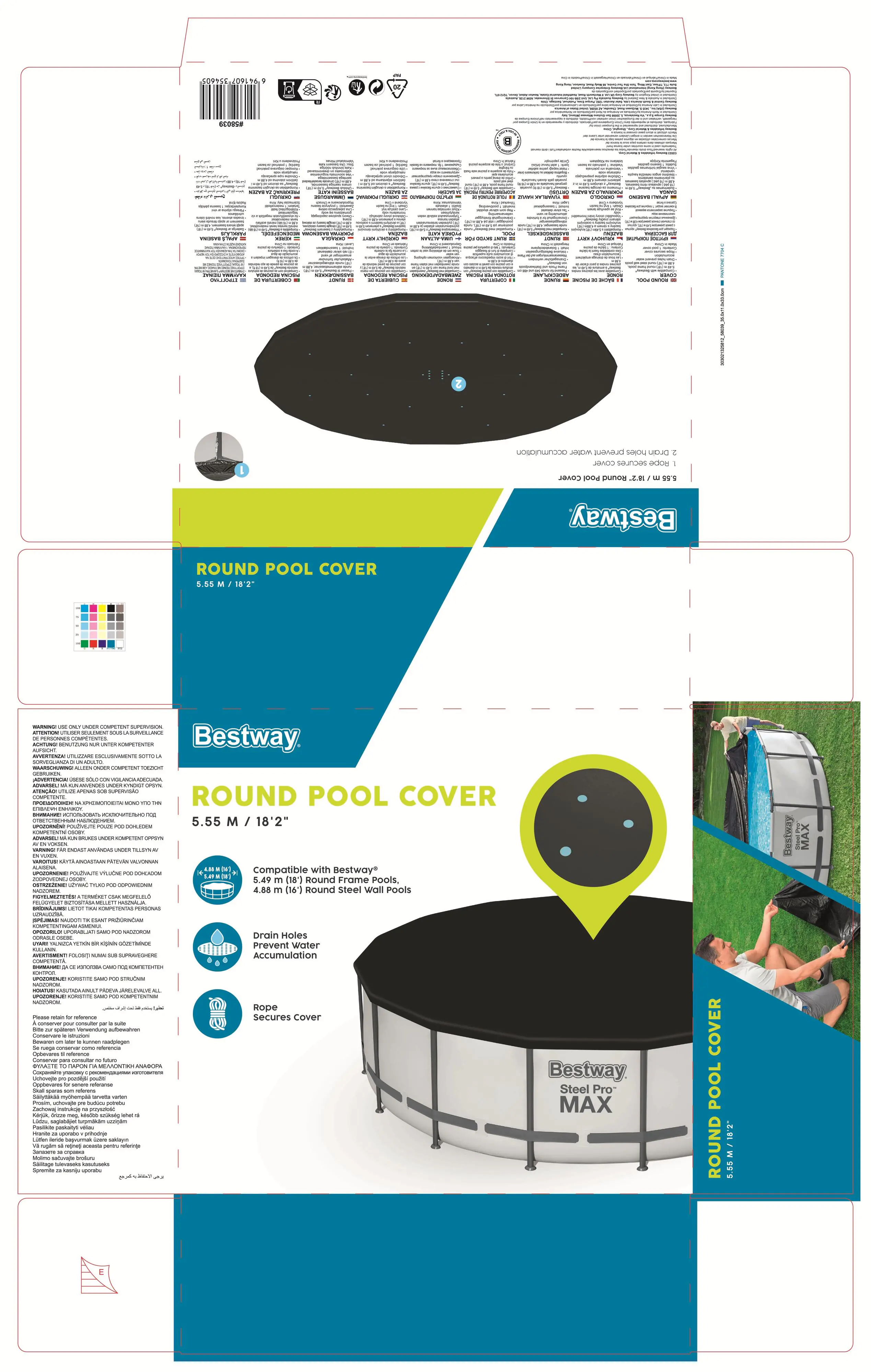 Bestway Abdeckplane PVC Flowclear schwarz Ø 555 cm