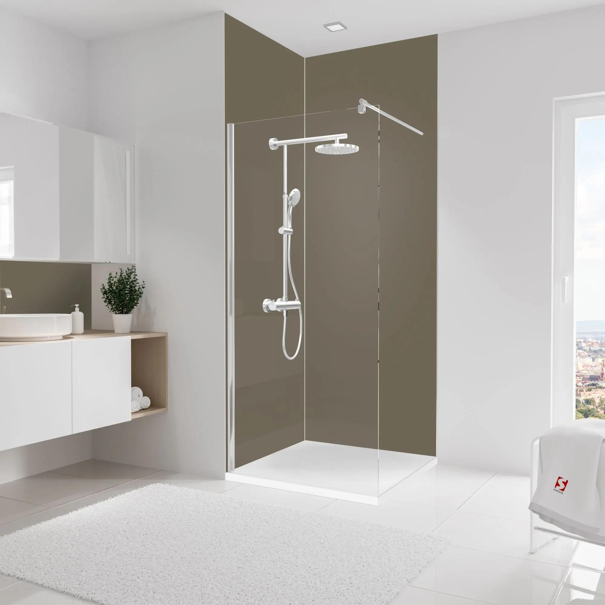 Schulte Duschrückwand Set Eck DecoDesign Farbe 90 x 90 x 255 cm taupe