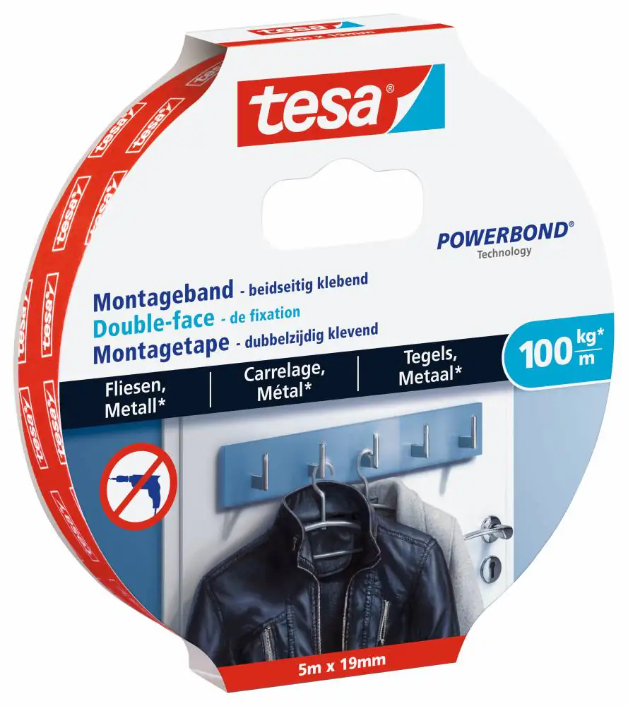 tesa Montageband 5 m x 19 mm, weiß