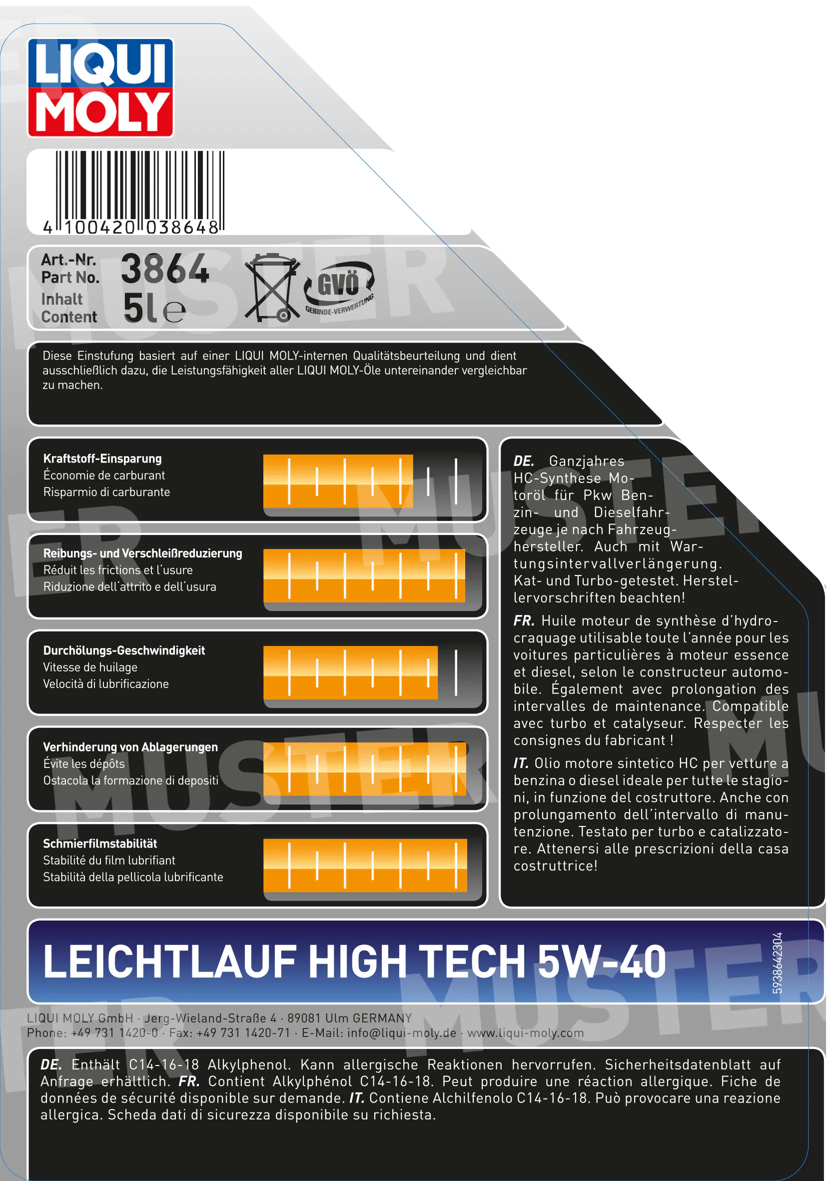 Liqui Moly Motoröl Leichtlauf High Tech 5W-40 5 L