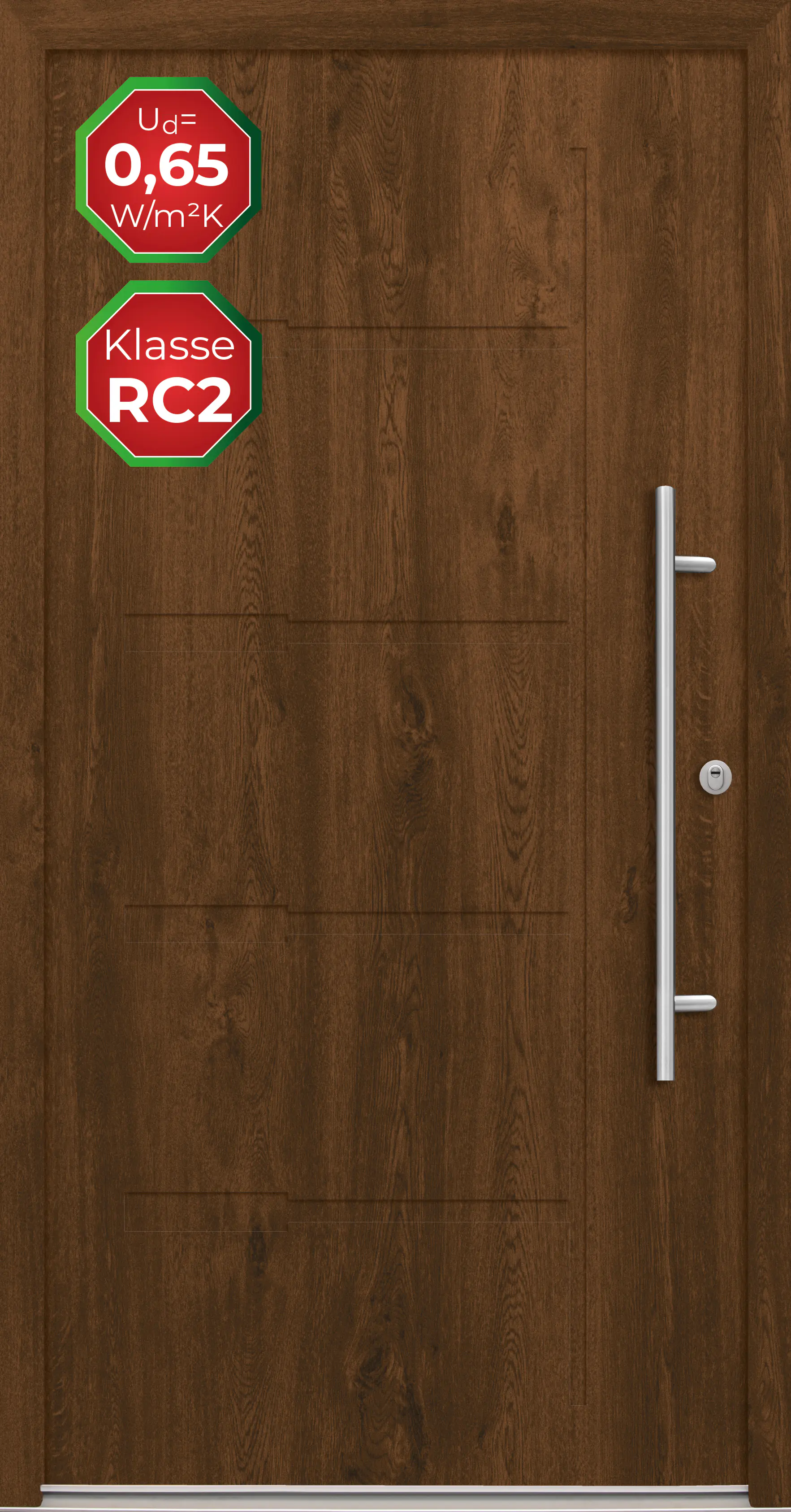 Splendoor Haustür Passivedoor Premium H1 RC2 Nussbaum DIN Rechts 110 x 210 cm