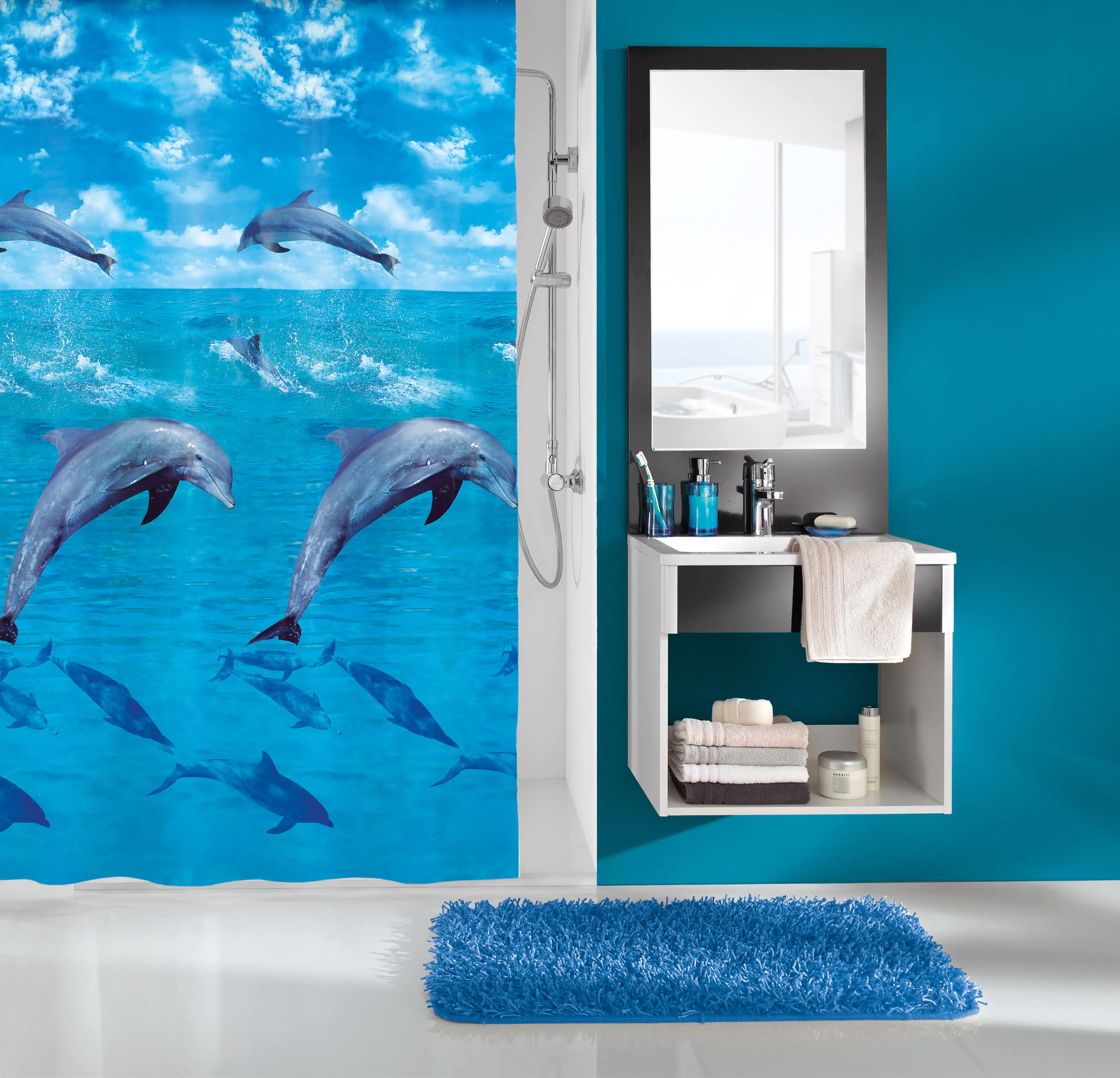 Kleine Wolke Duschvorhang Dolphin multicolor, 180 x 200 cm