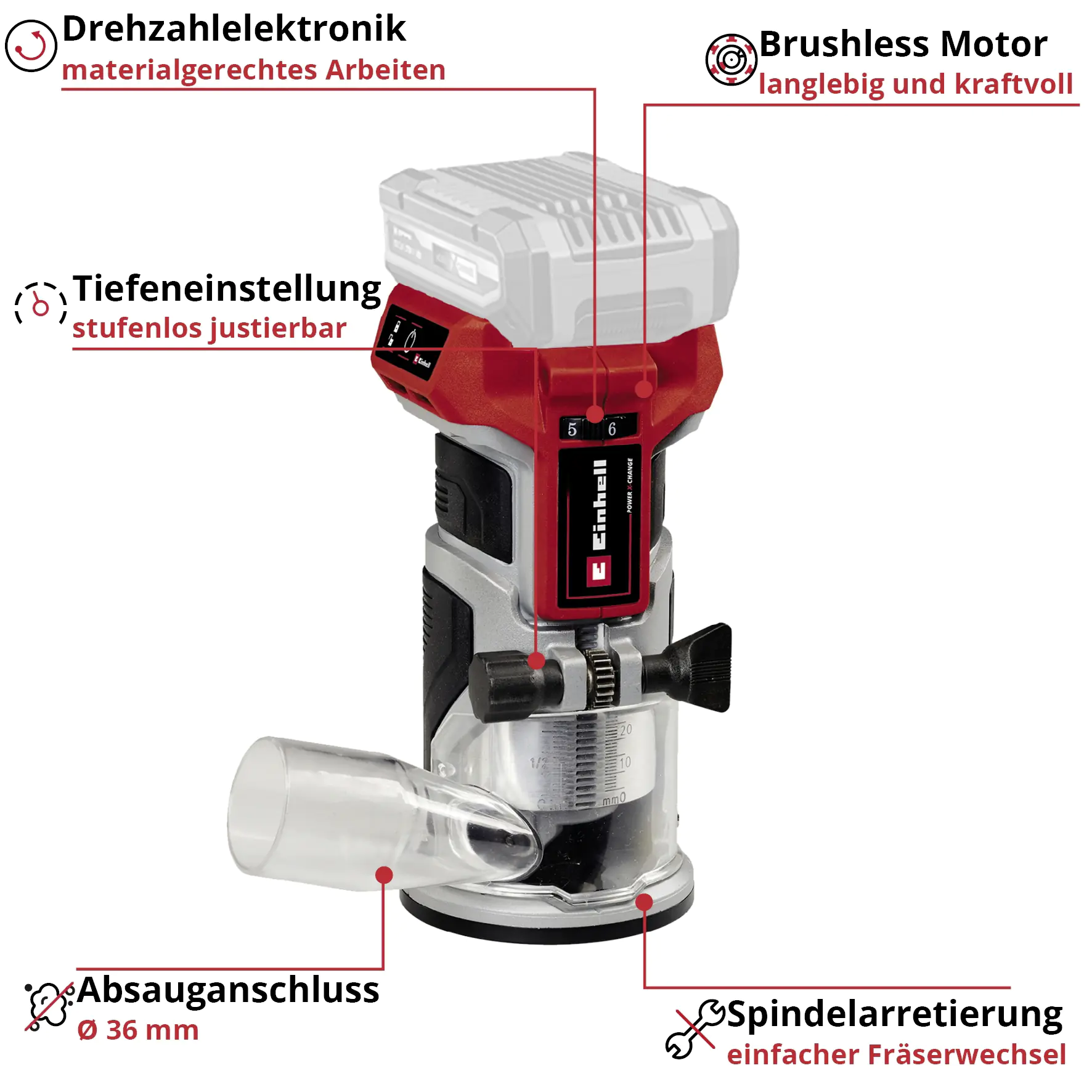 Einhell Professional Akku-Kantenfräse TP-ET 18 Li BL Solo 18 V