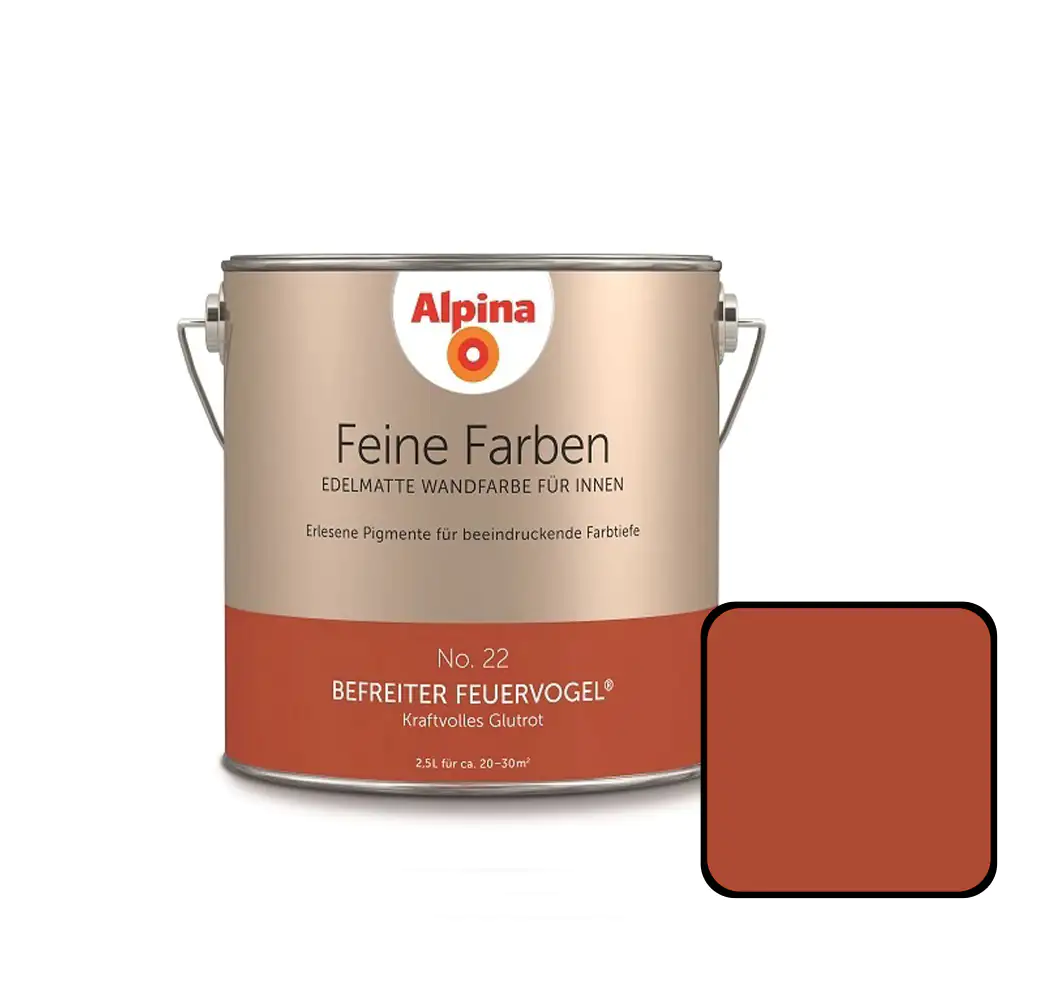 Alpina Feine Farben Wandfarbe No. 22 Befreiter Feuervogel - kraftvolles glutrot 2,5 L