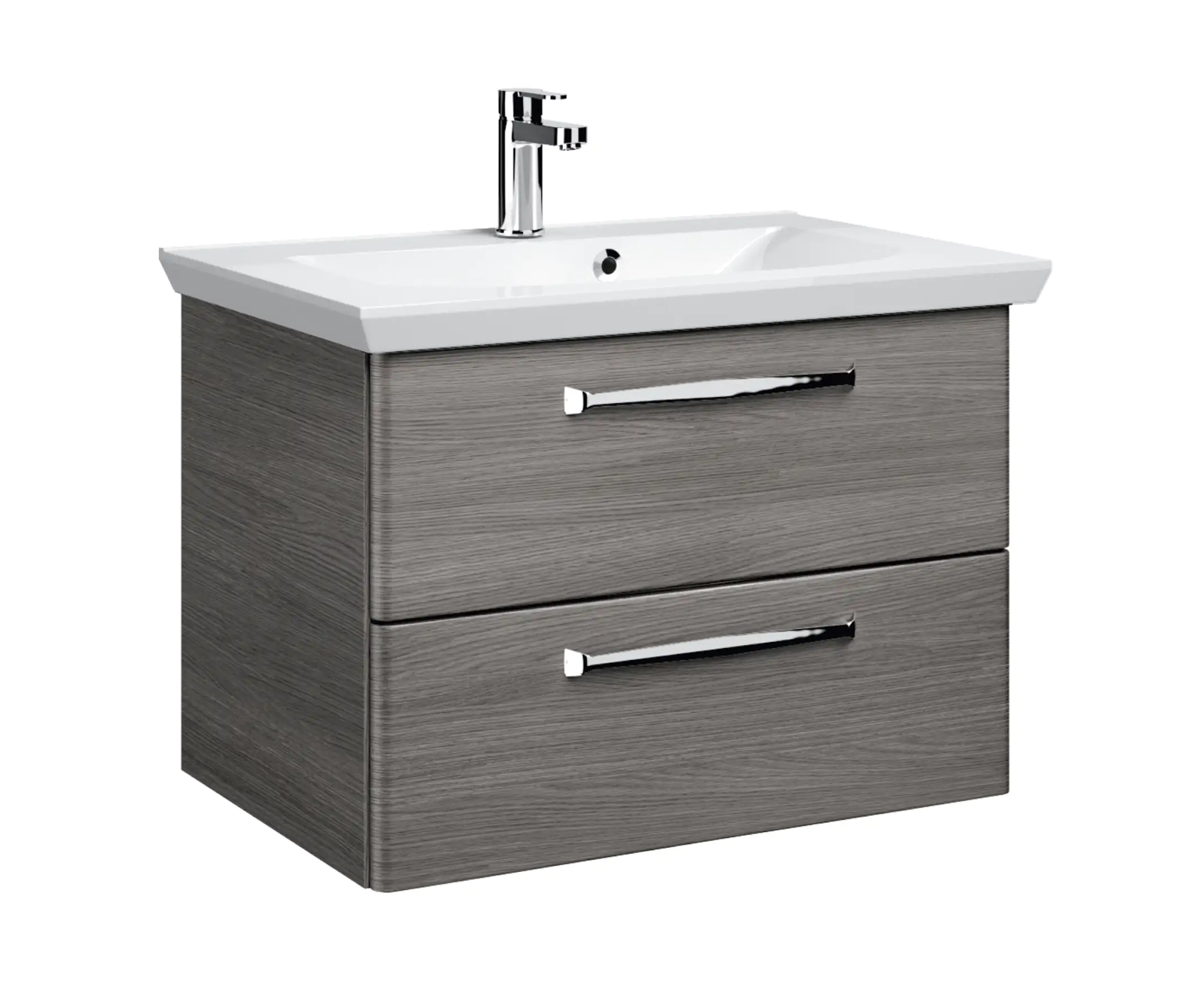 Pelipal Badmöbel-Set Trentino Graphit Struktur quer mit Mineralmarmor-Waschtisch+Kranz-Leuchte 80 cm