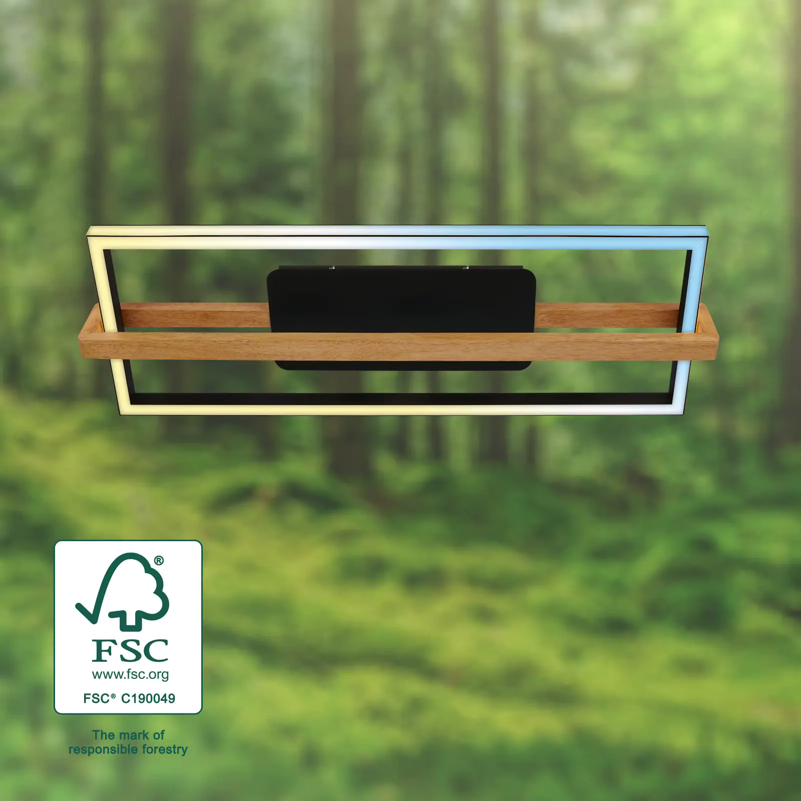 Briloner LED-Deckenleuchte CCT  schwarz mit Holz 50W