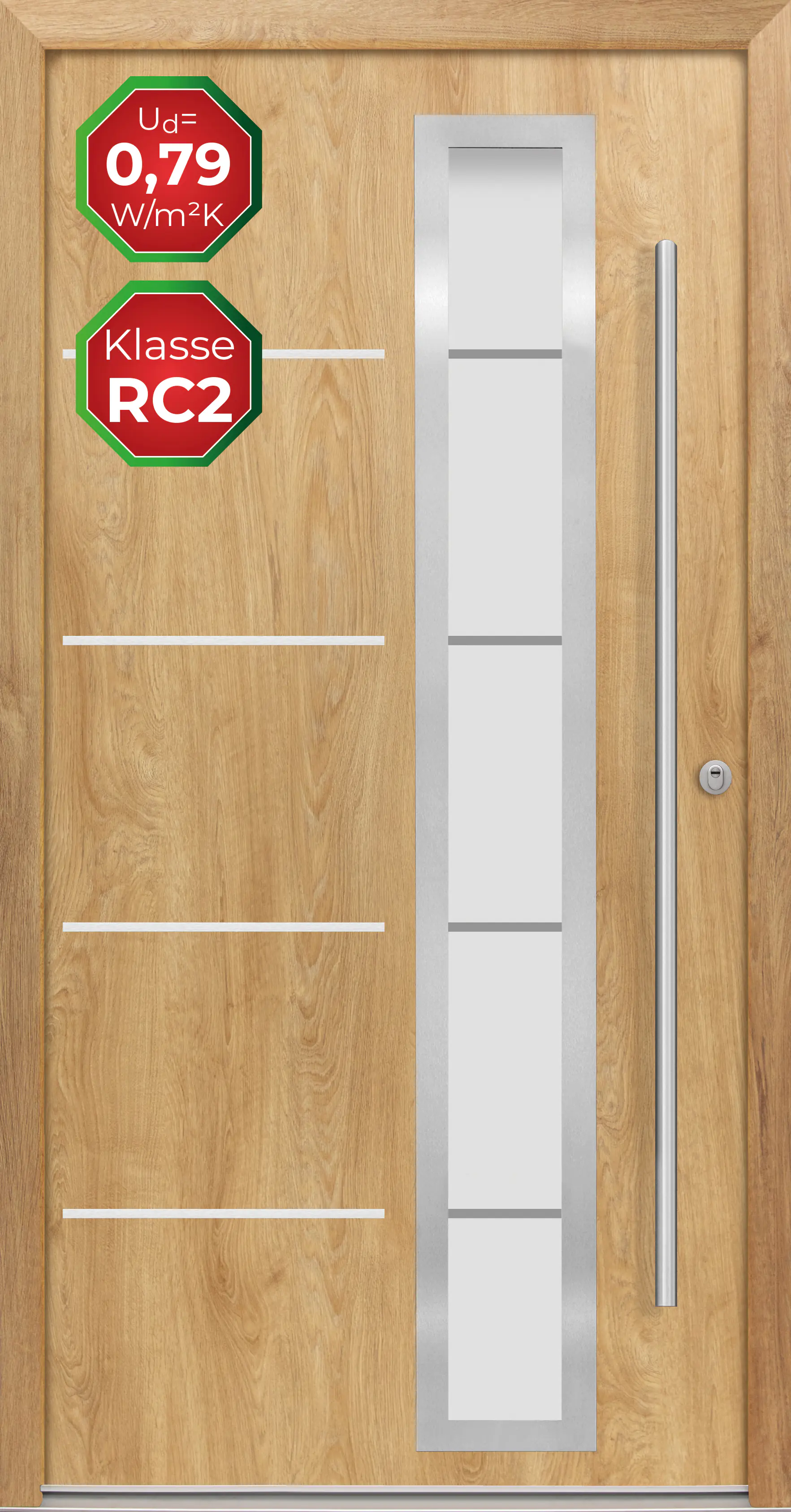 Splendoor Haustür Passivedoor Premium B06 RC2 Eiche Natur DIN Rechts 110 x 210 cm