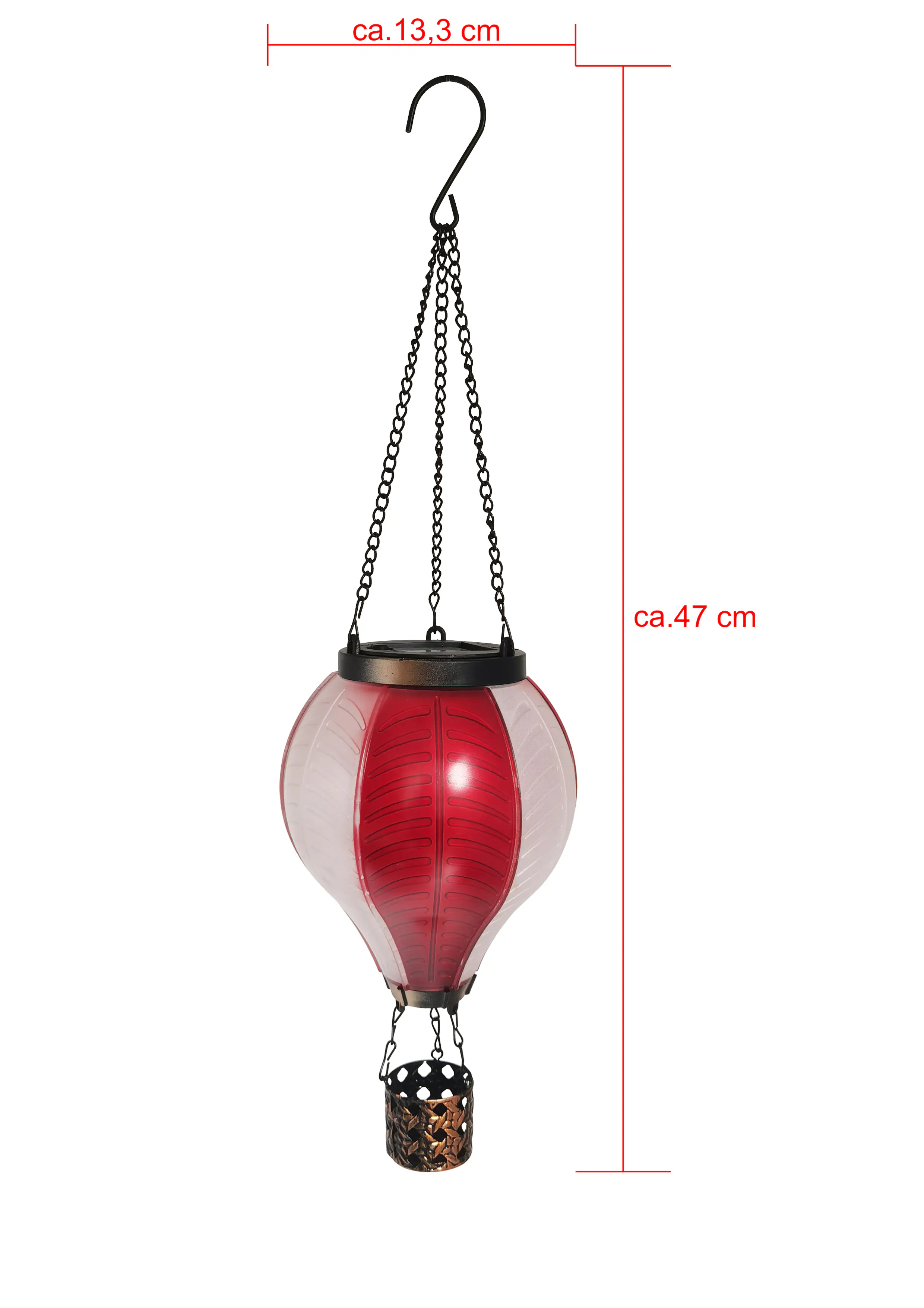 Dapo LED Solarleuchte Heißluftballon mit Flammeeffekt rot/weiß warmweiß