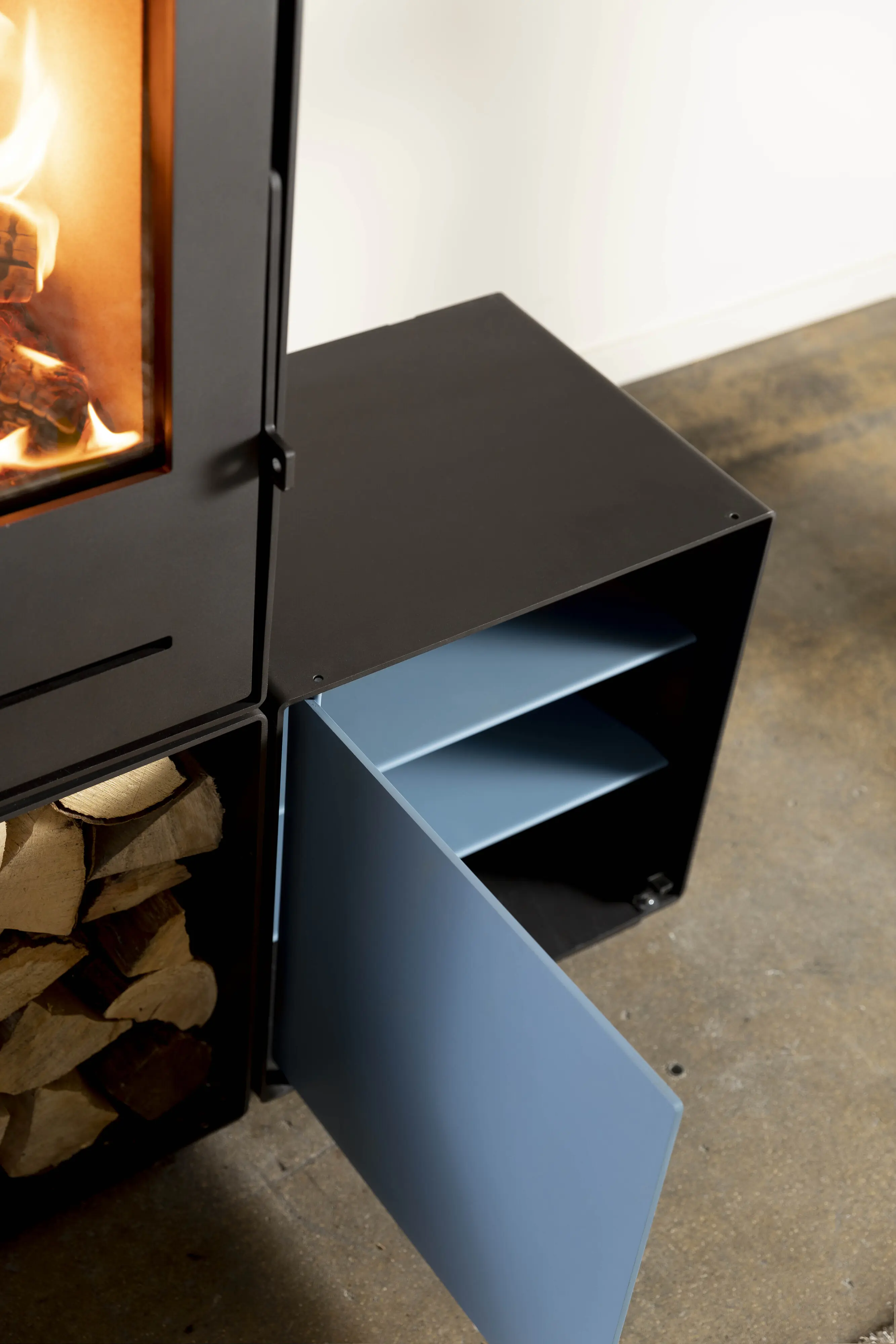 FireFix Tür & Regalböden für quadratische Box zu Kaminofen Nele 44,2 x 35,5 cm blau