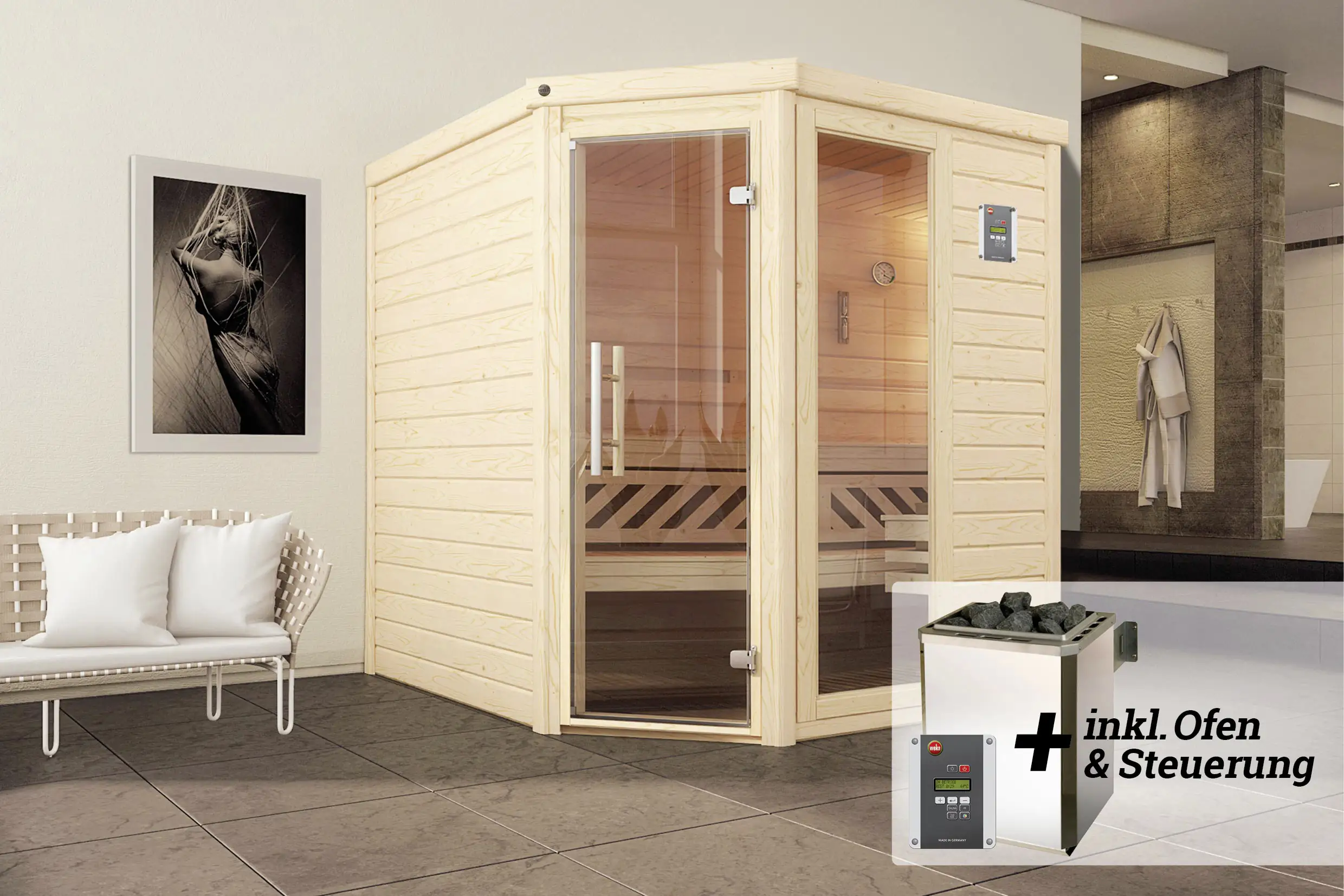 Weka Premium Massivholz-Sauna Turku Gr. 2 Sparset 7,5 kW OS
