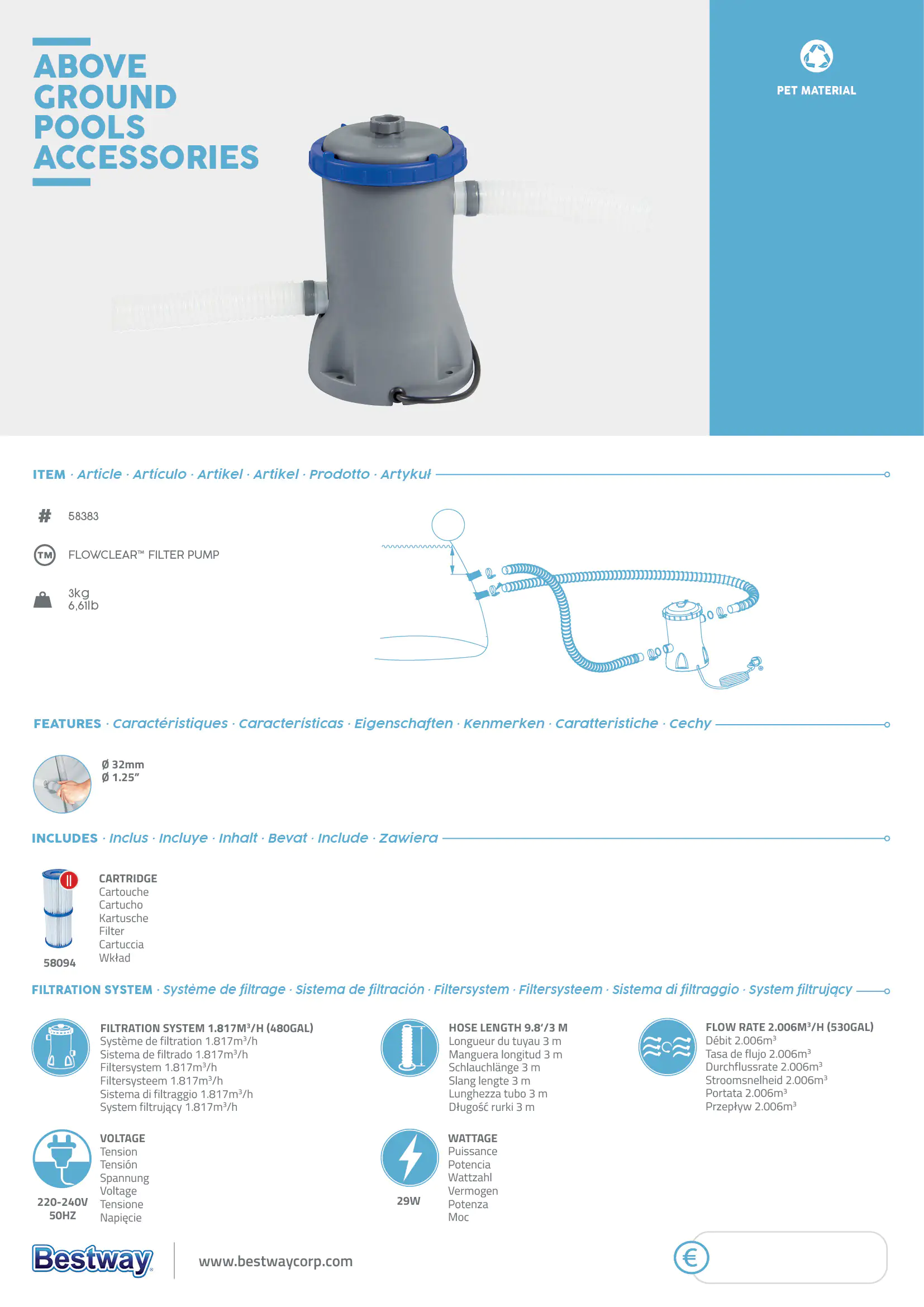 Bestway Flowclear Filterpumpe 2.006 L/h