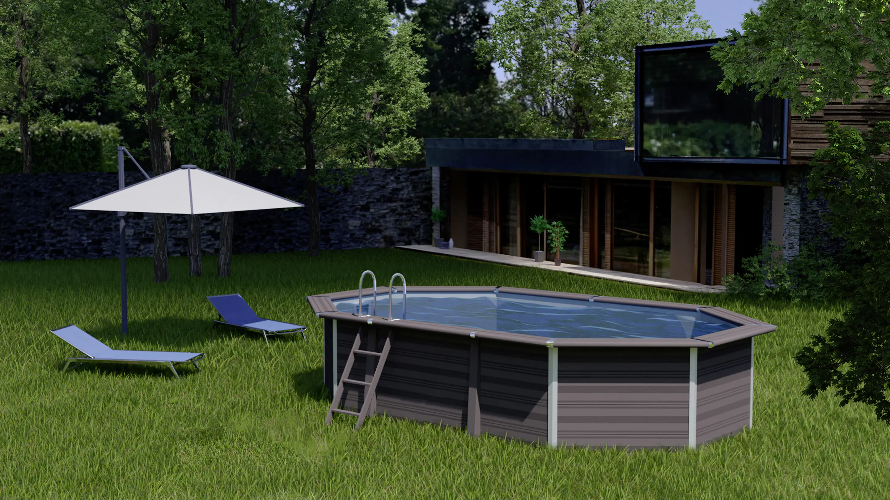 Gre Composite Pool oval grau, 804 x 386 x 124 cm