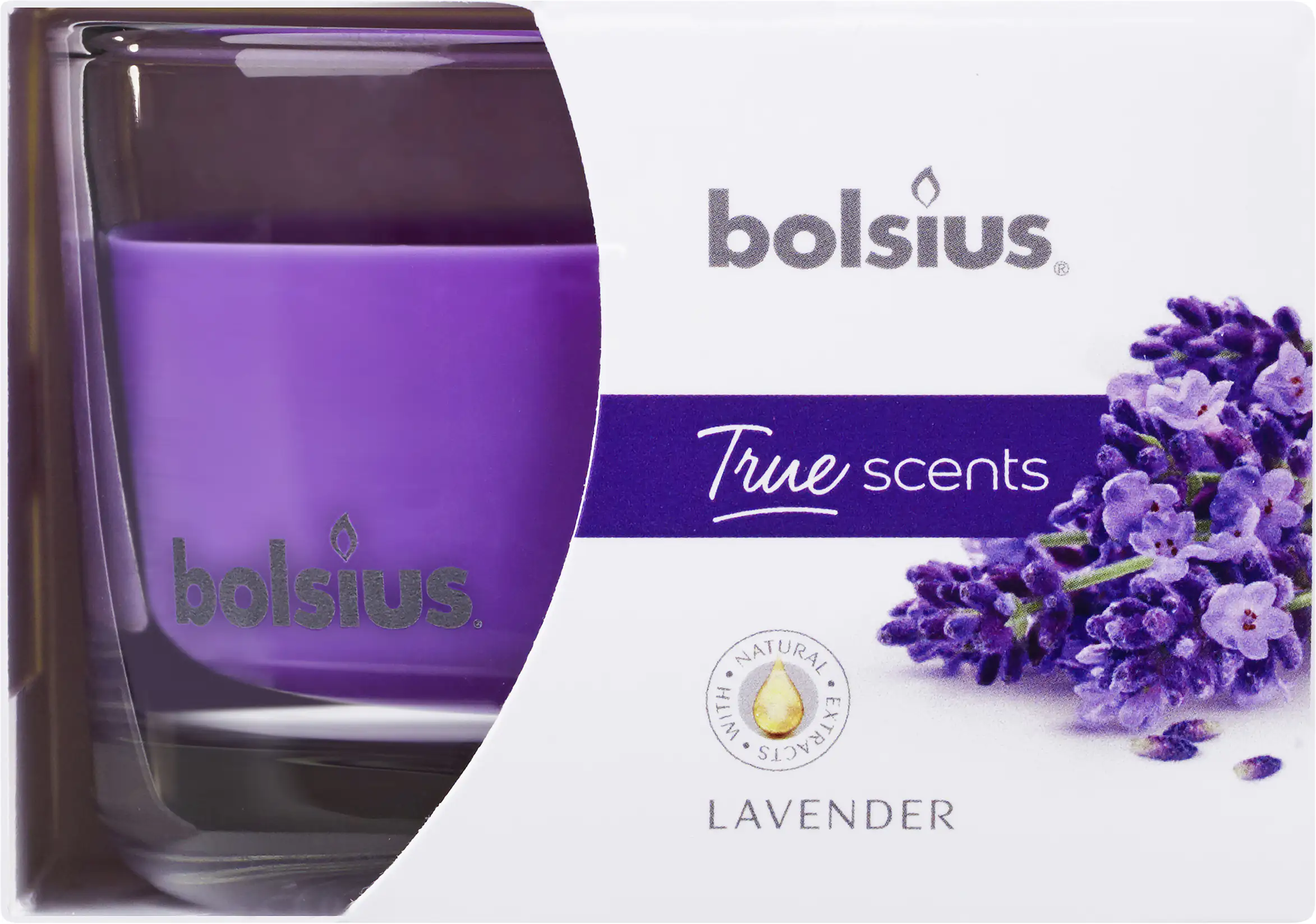Bolsius Duftkerze im Glas Lavendel, Höhe 6 cm, Ø 9 cm