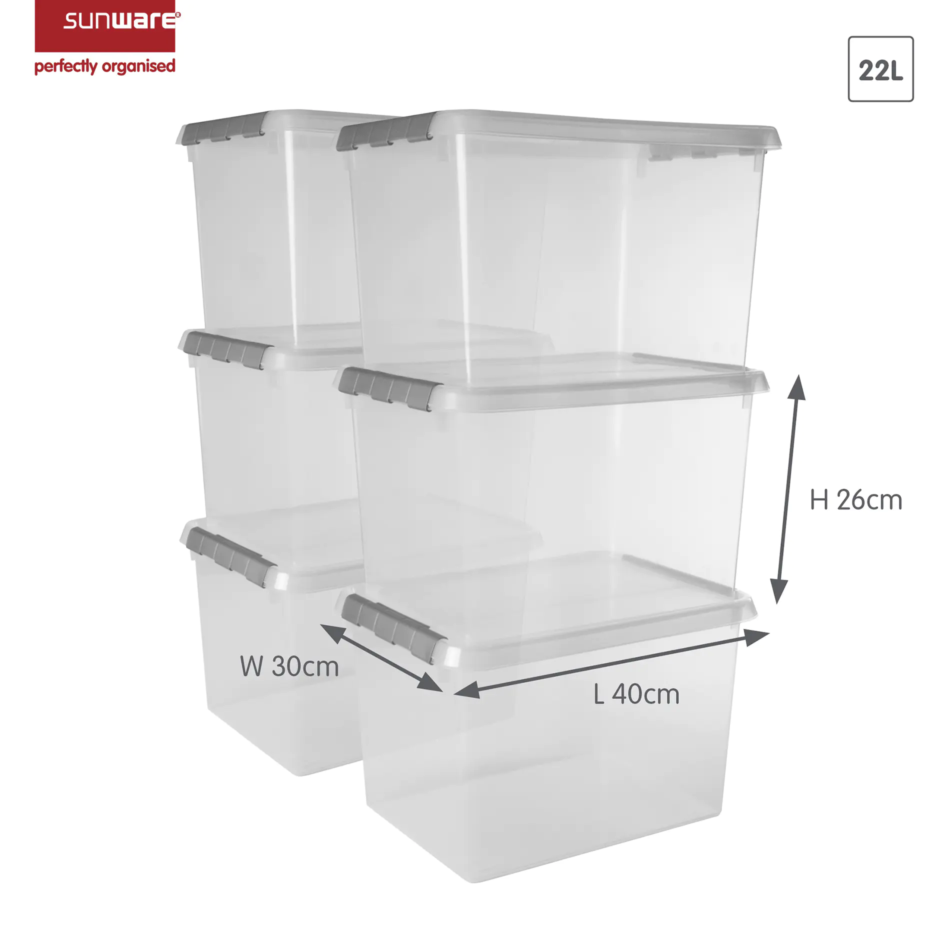 Sunware Aufbewahrungsbox Comfort-Line mit Deckel 40 x 30 cm 22 L transparent 6er Set
