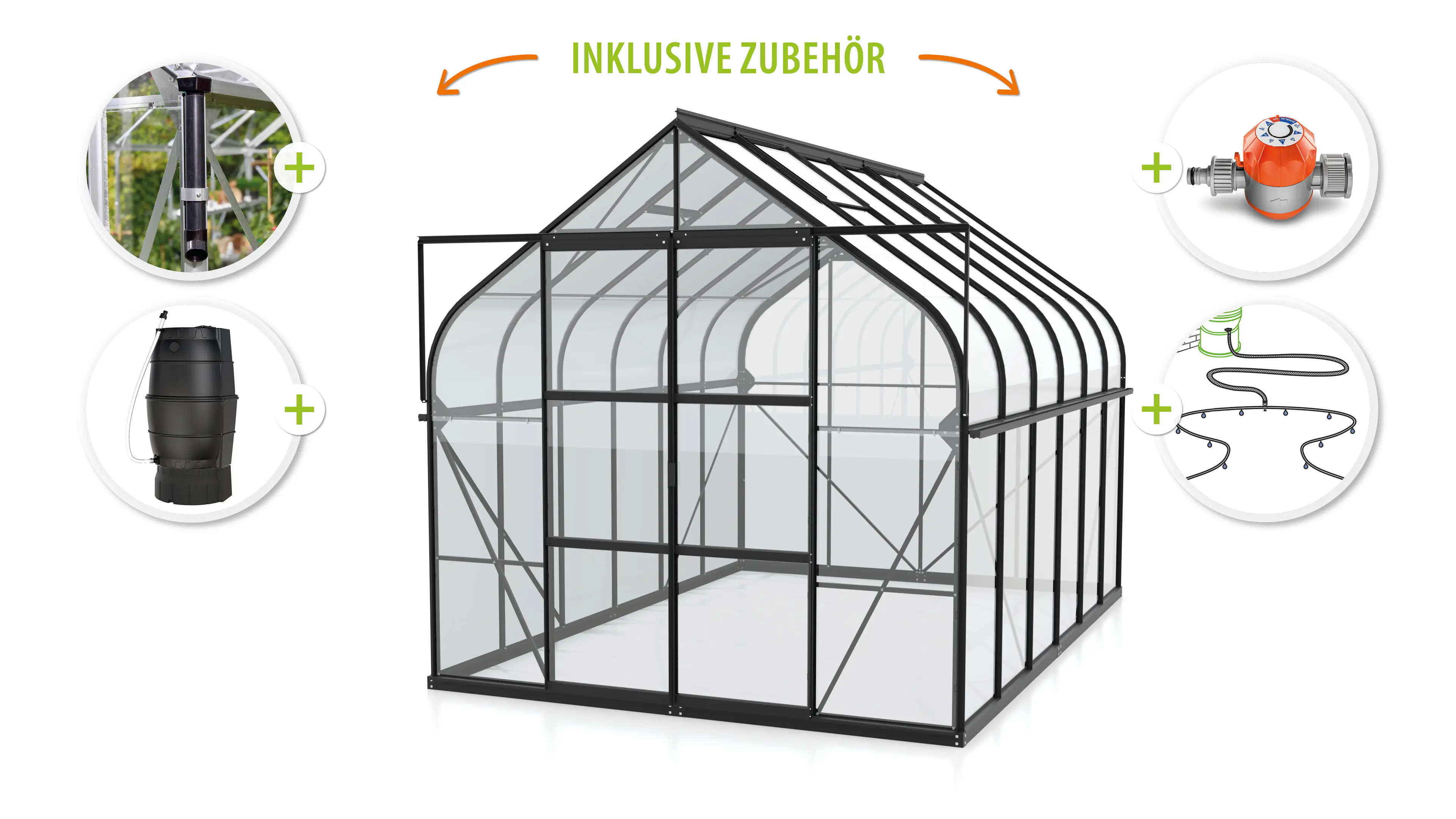 Vitavia Gewächshaus-Set Dione 9900 ESG 3 mm schwarz 254 x 379 cm 