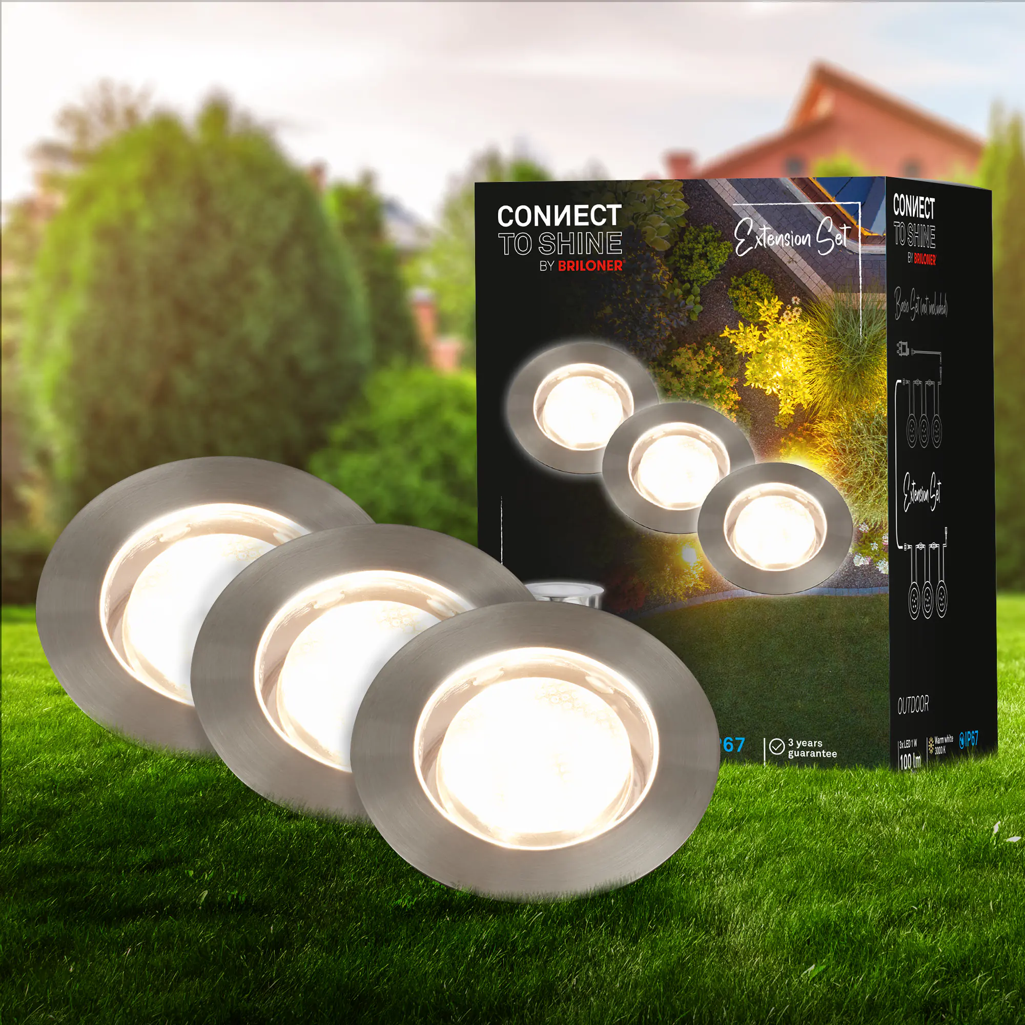 Briloner LED Außen-Bodenstrahler Padouk Connect to Shine 3er Ergänzungsset 10W warmweiß