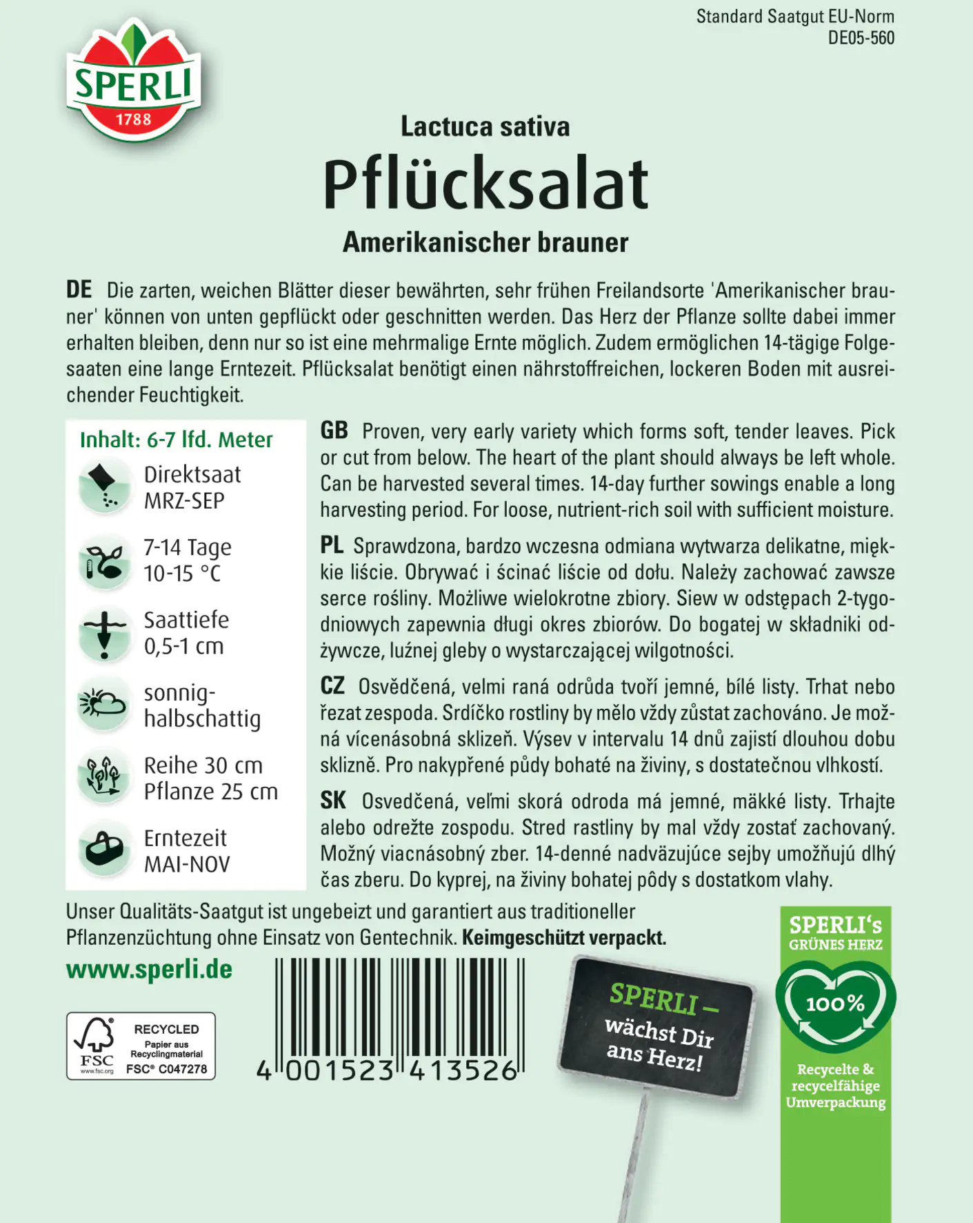 Sperli Pflücksalat Amerikanischer brauner